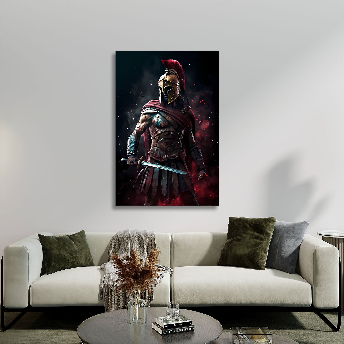 Guerriero spartano elmo spada battaglia epica quadro