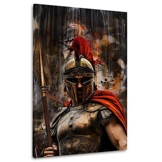 Guerriero spartano lancia mantello rosso epica quadro