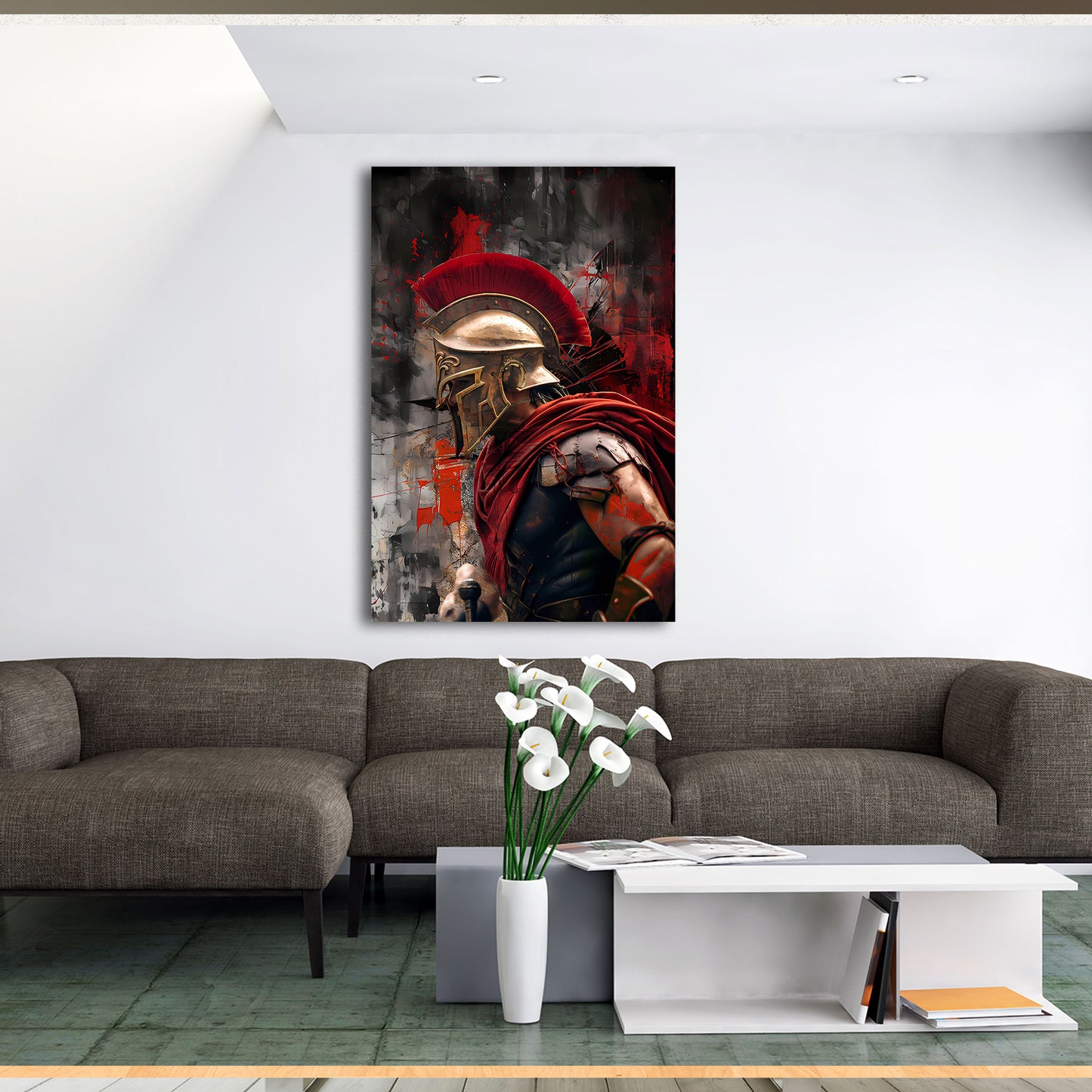 Guerriero spartano profilo mantello rosso moderno quadro