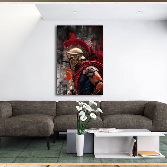 Guerriero spartano profilo mantello rosso moderno quadro