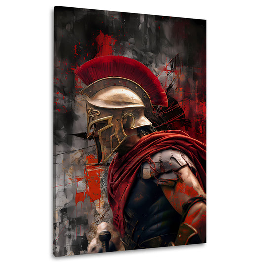 Guerriero spartano profilo mantello rosso moderno quadro