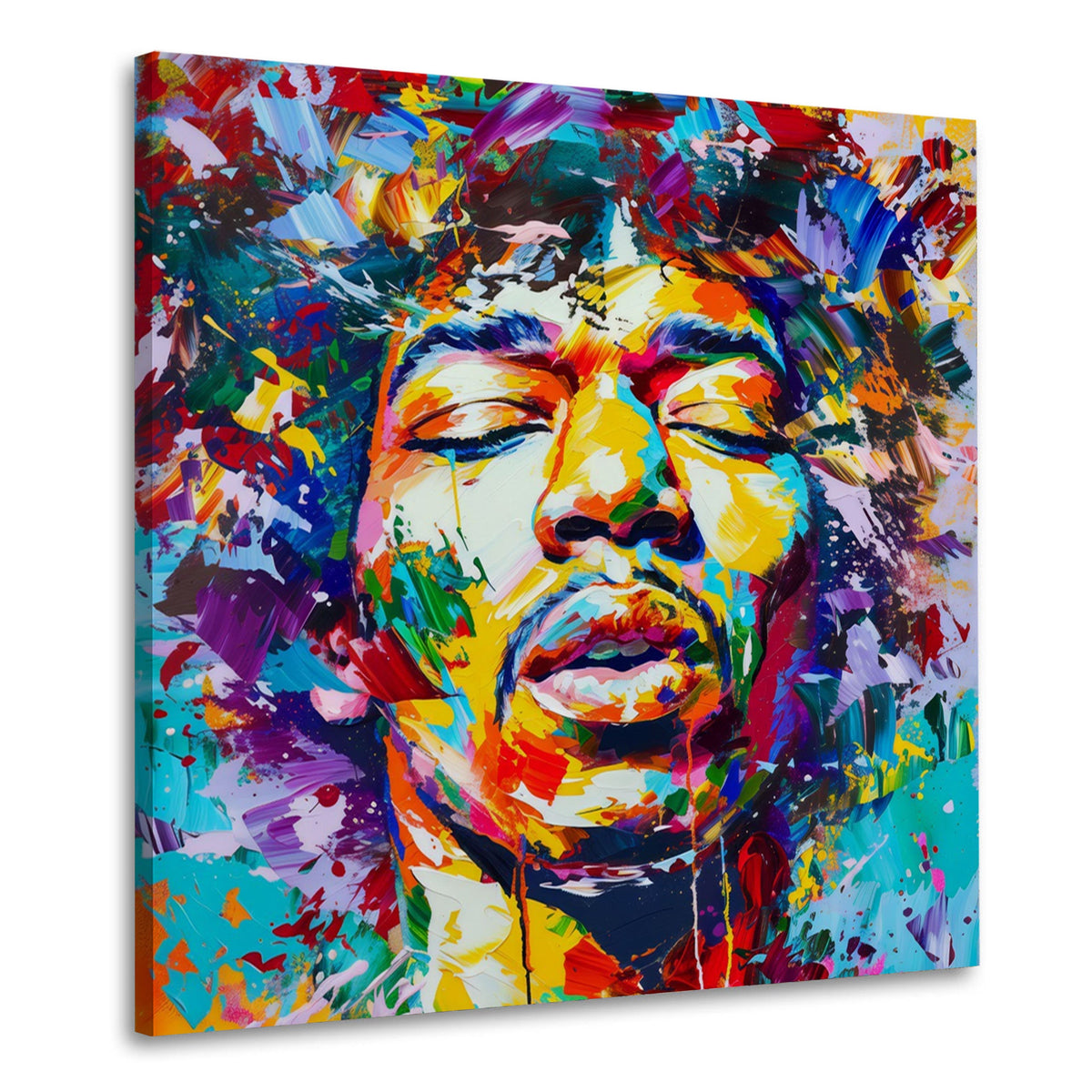 Hendrix con gli occhi chiusi in stile colorato quadro