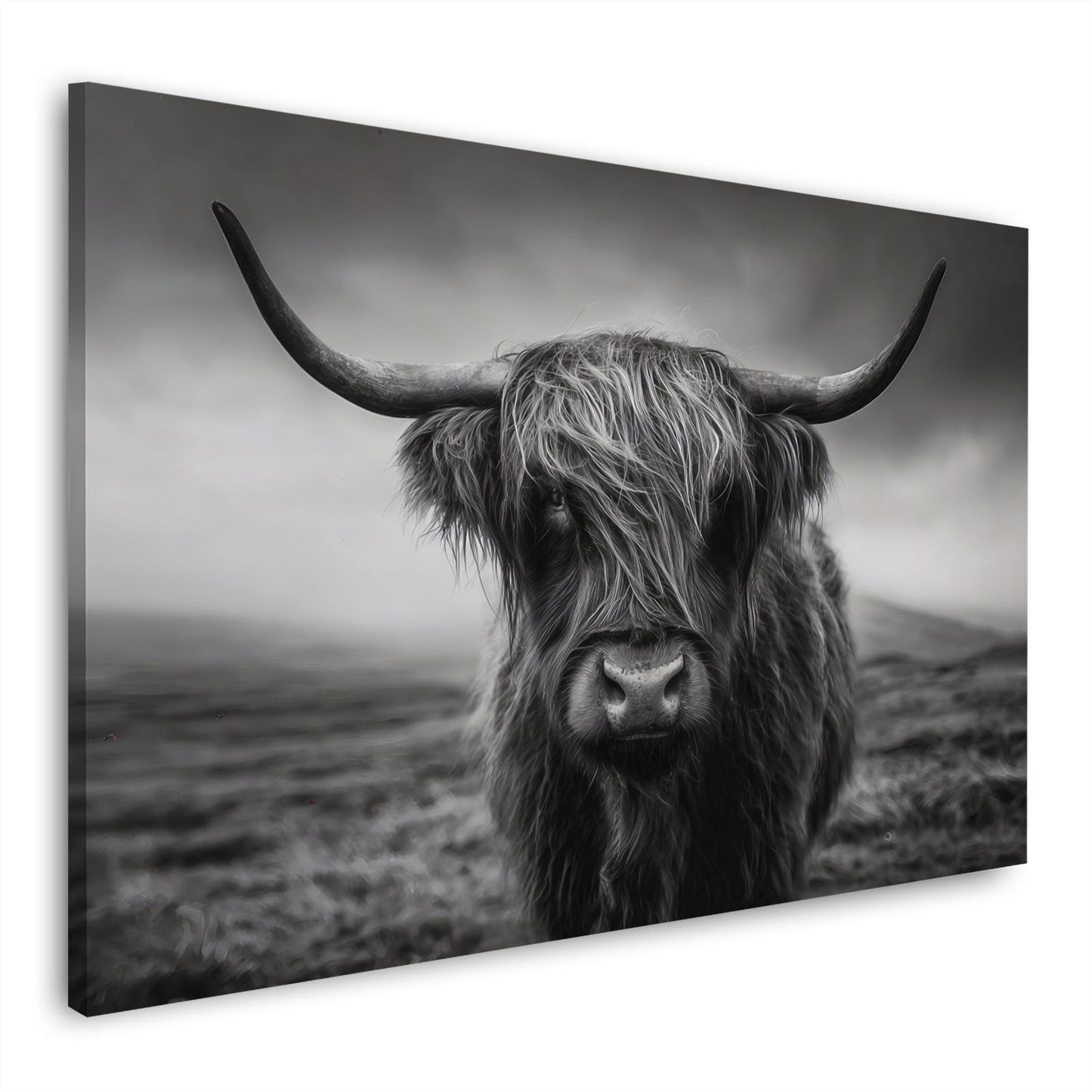 Highland mucca scozzese ritratto bianco nero corna quadro