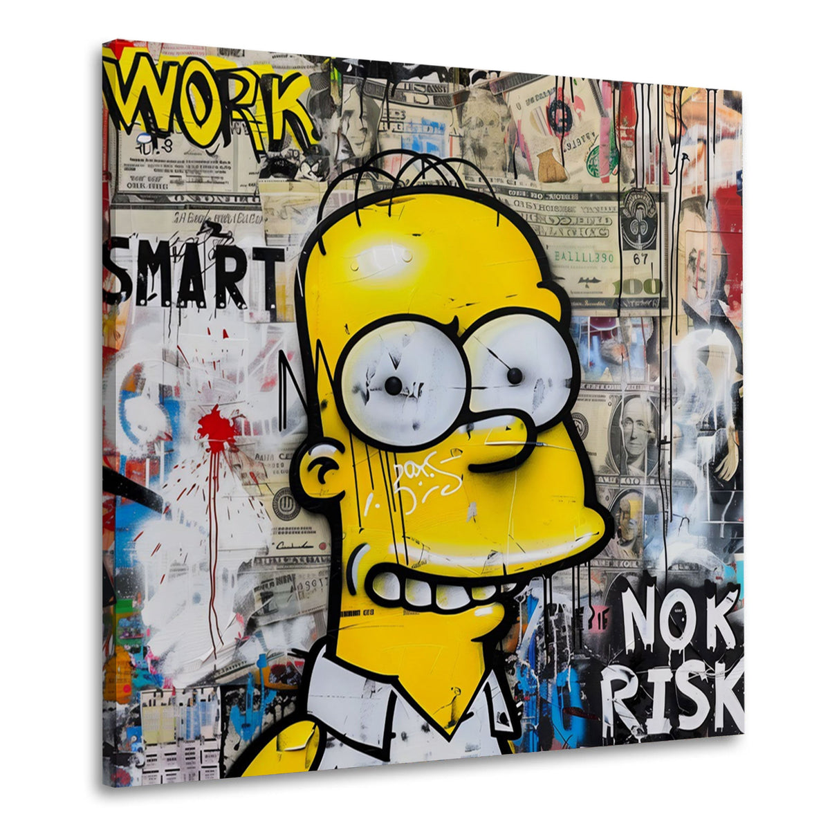 Homer con scritta Work Smart No Risk in stile graffiti quadro