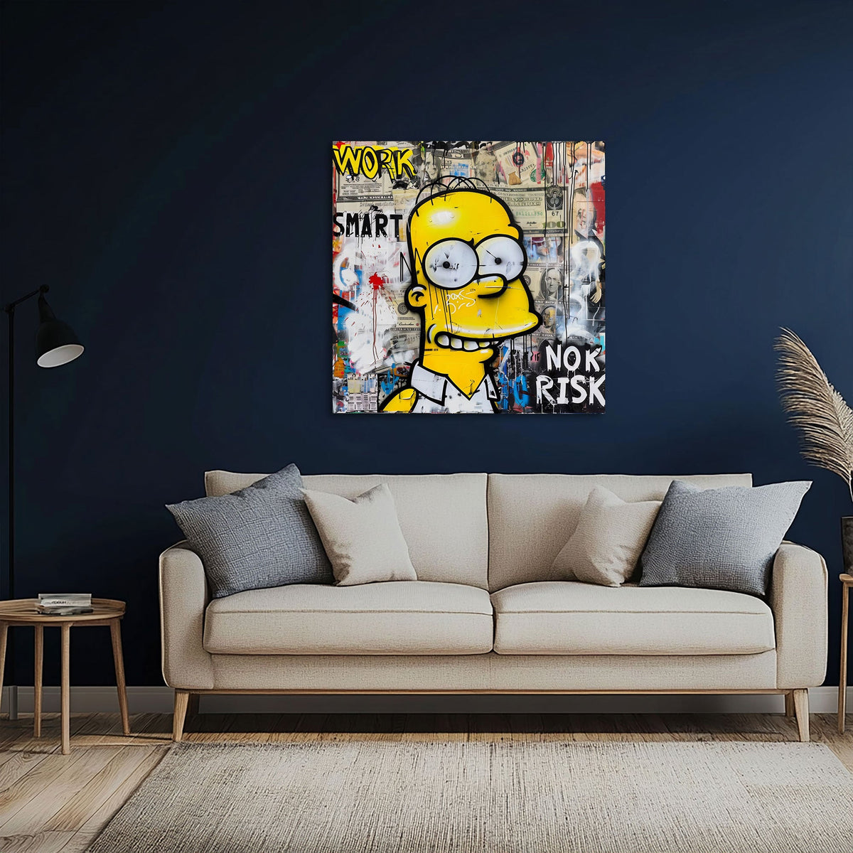 Homer con scritta Work Smart No Risk in stile graffiti quadro
