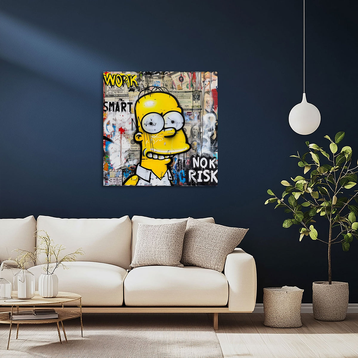 Homer con scritta Work Smart No Risk in stile graffiti quadro