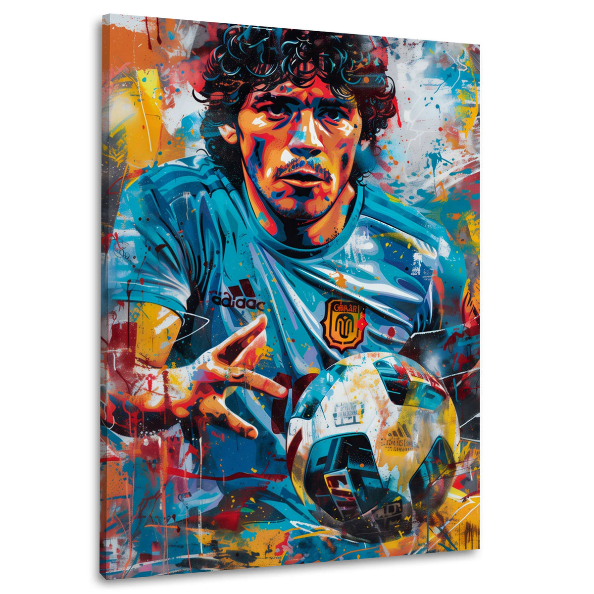 Icona del calcio argentino Maradona con pallone graffiti quadro