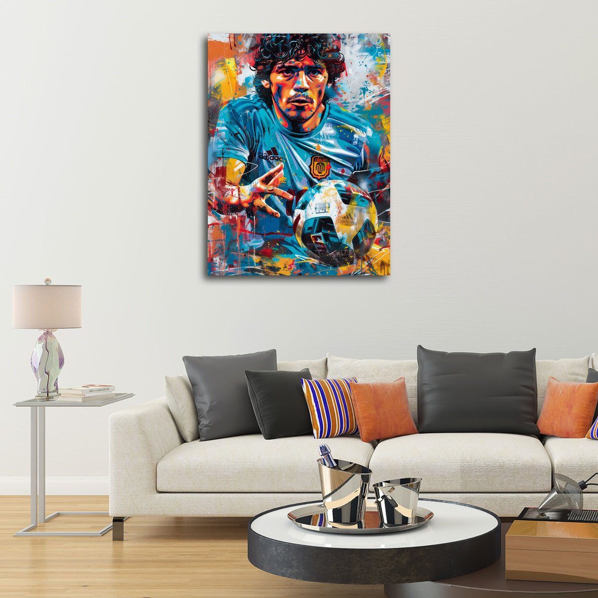 Icona del calcio argentino Maradona con pallone graffiti quadro