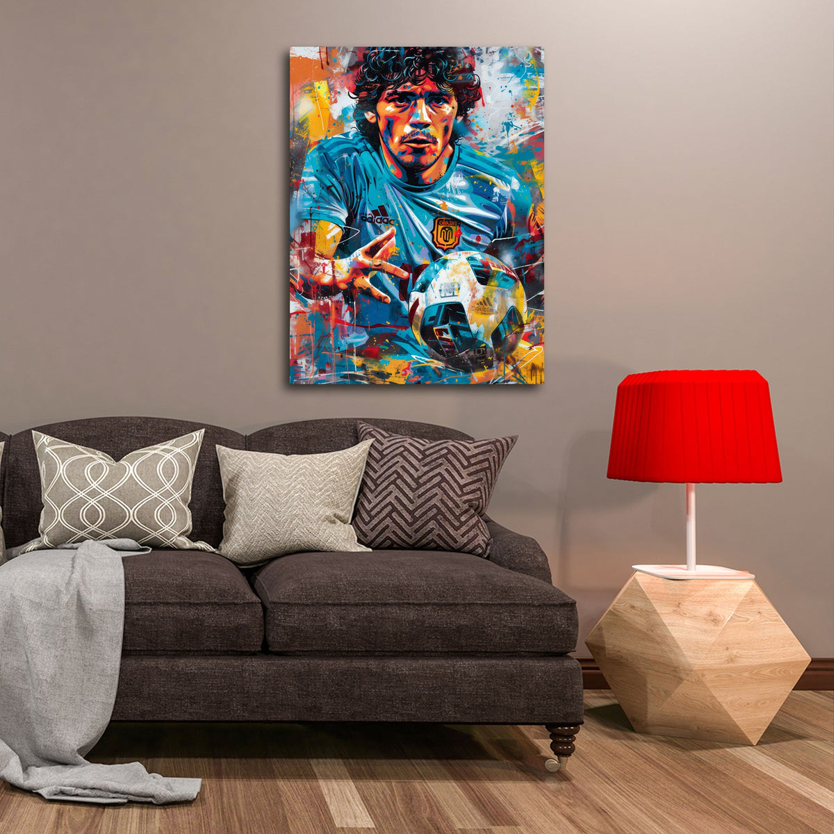 Icona del calcio argentino Maradona con pallone graffiti quadro