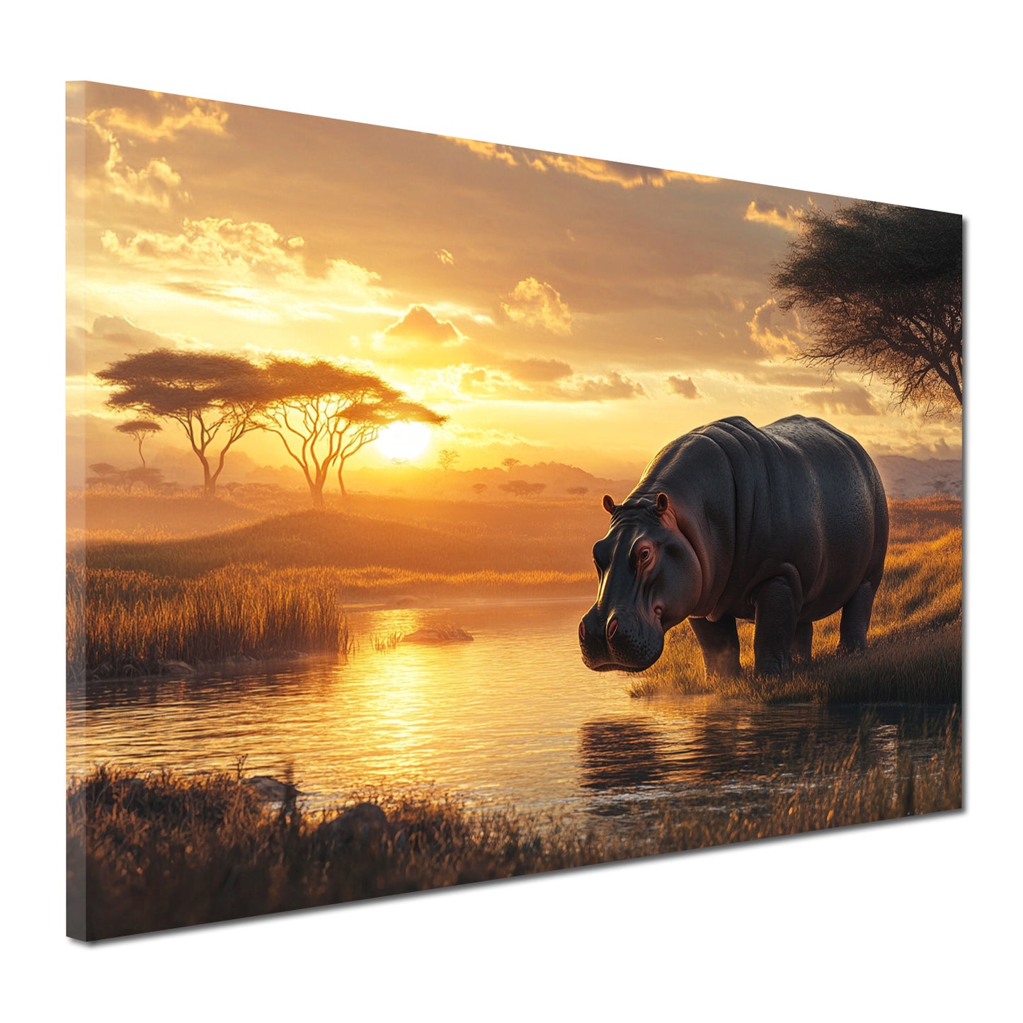 Ippopotamo paesaggio africano tramonto quadro