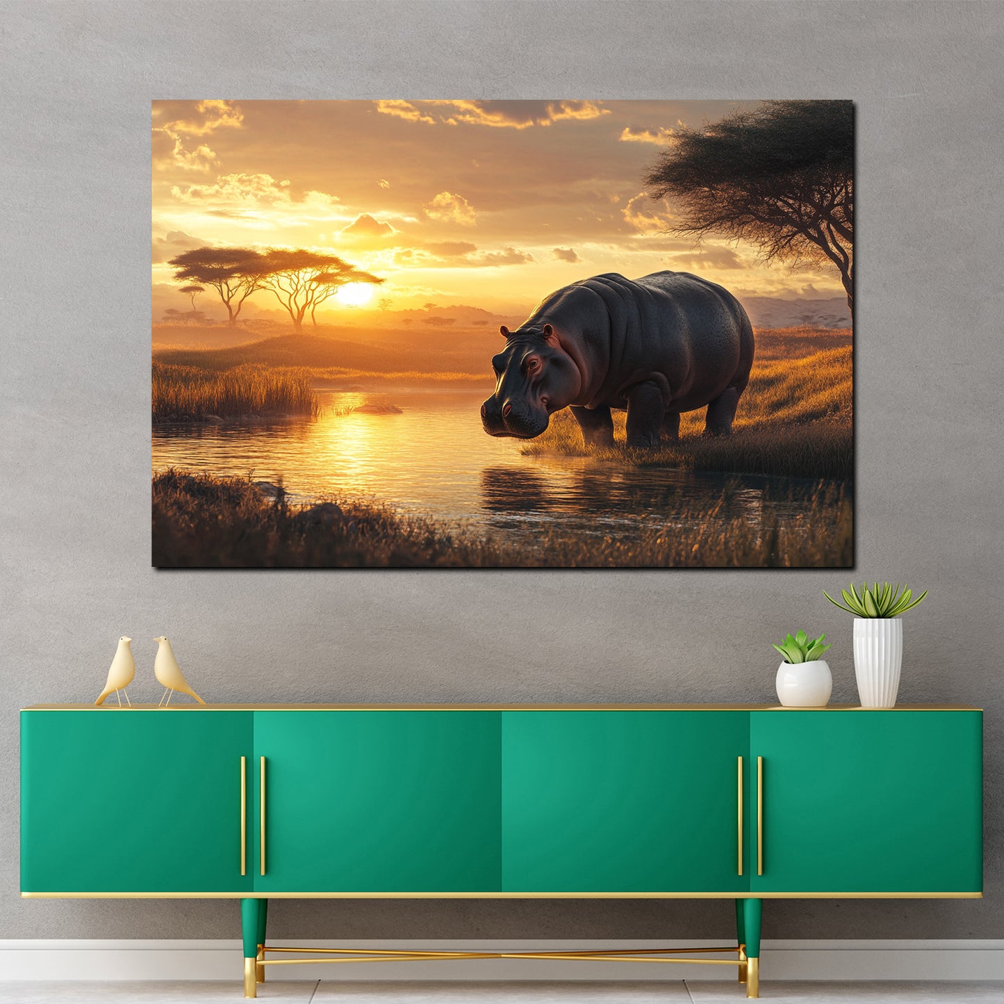 Ippopotamo paesaggio africano tramonto quadro