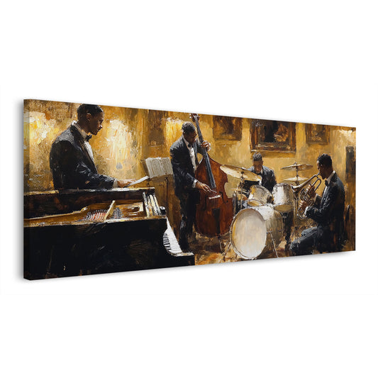 Jazz strumenti contrabbasso pianoforte tromba quadro