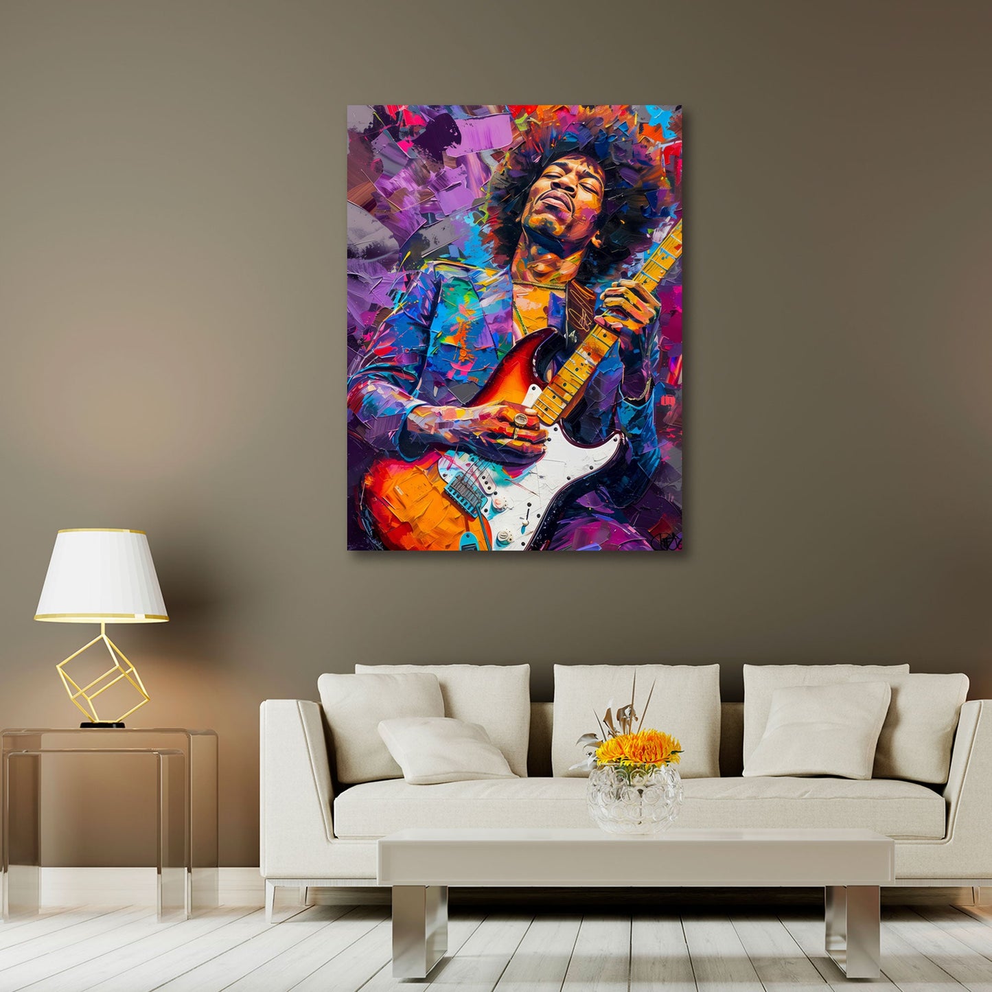 Jimi Hendrix astratto colorato dai colori vivaci quadro