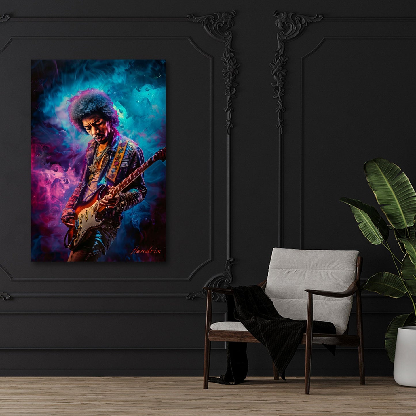 Jimi Hendrix leggenda rock colorato dai toni caldi quadro