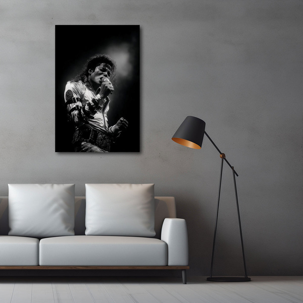 King of Pop dal vivo con fascio di luce in bianco e nero quadro