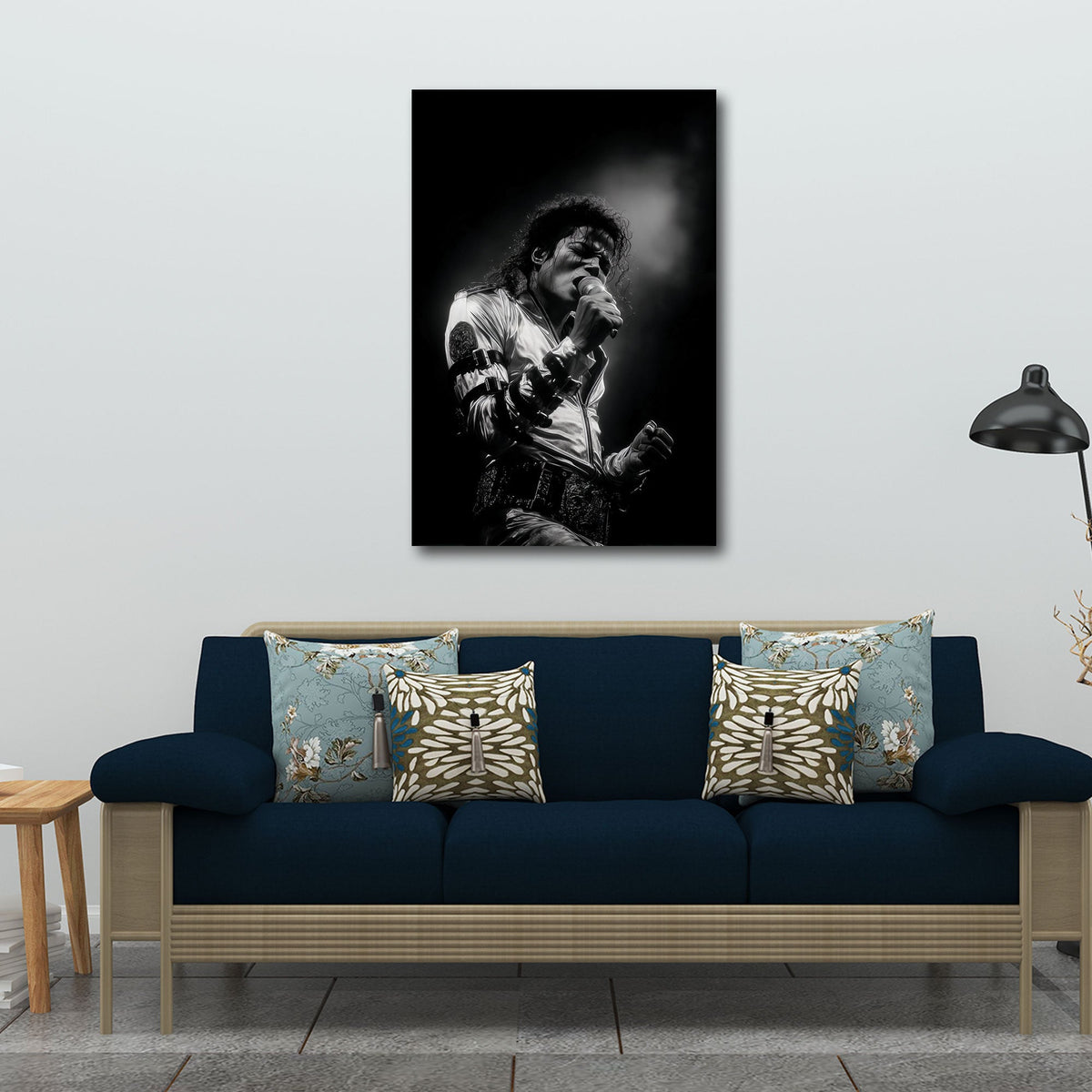 King of Pop dal vivo con fascio di luce in bianco e nero quadro