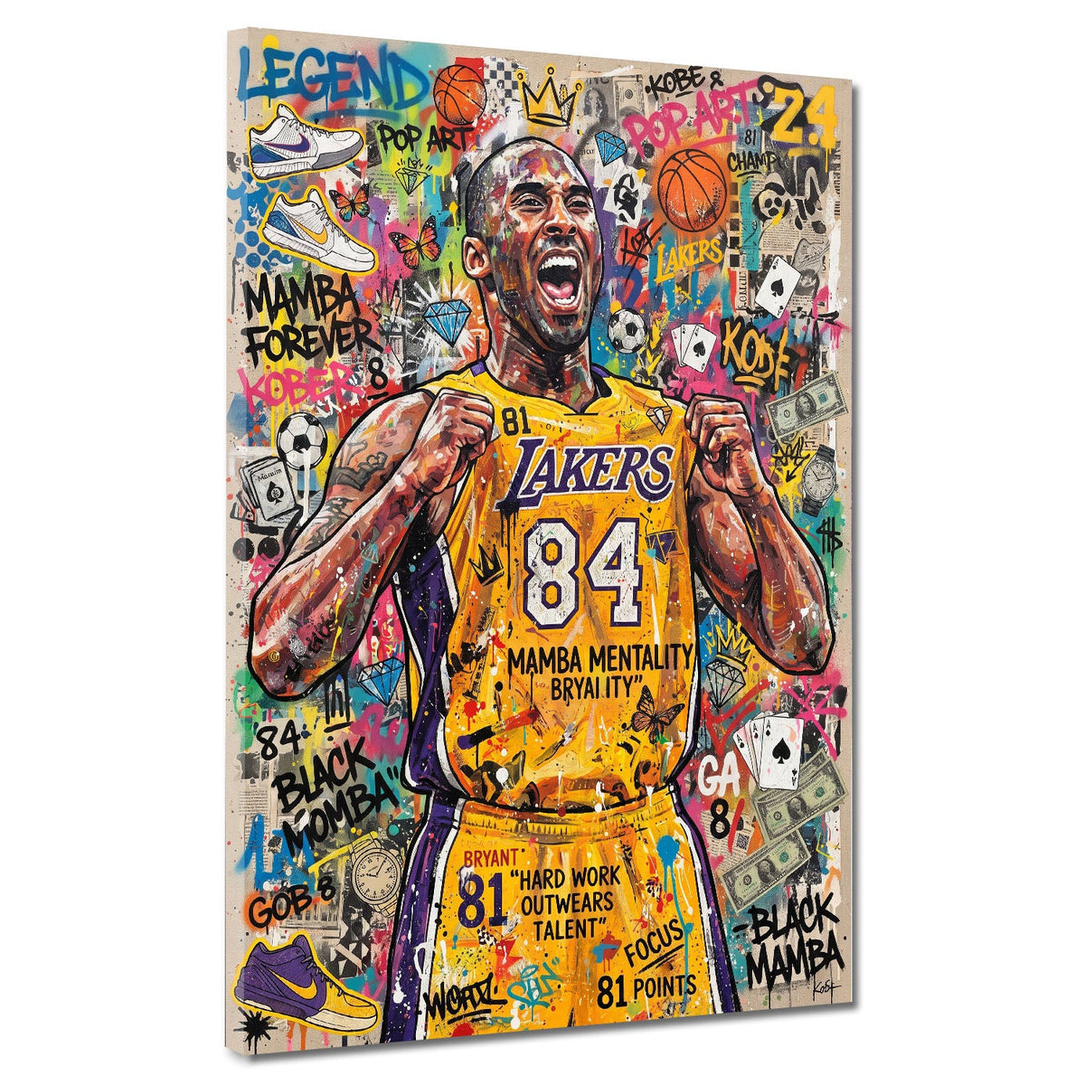 Kobe Mamba Mentality basket Pop Art Graffiti colorato quadro