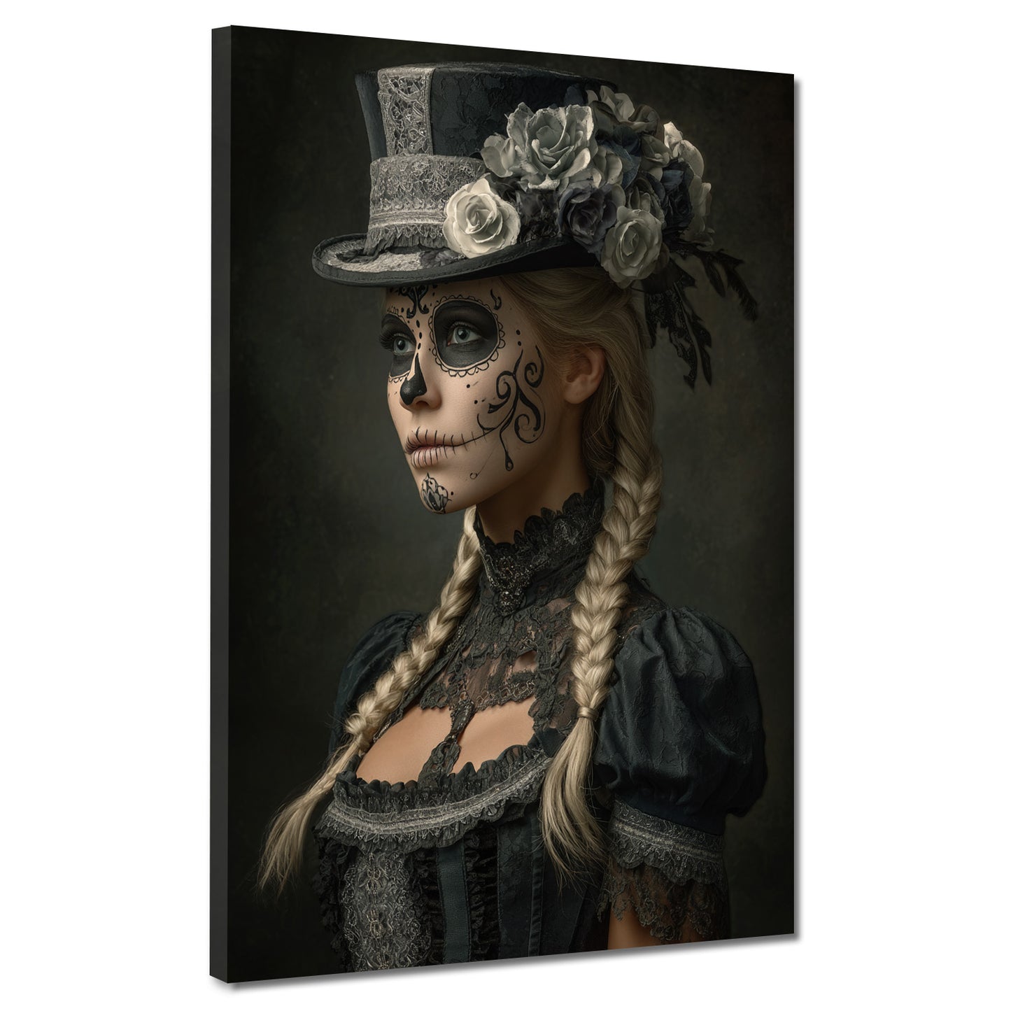 La Catrina donna elegante con cappello fiori stile quadro
