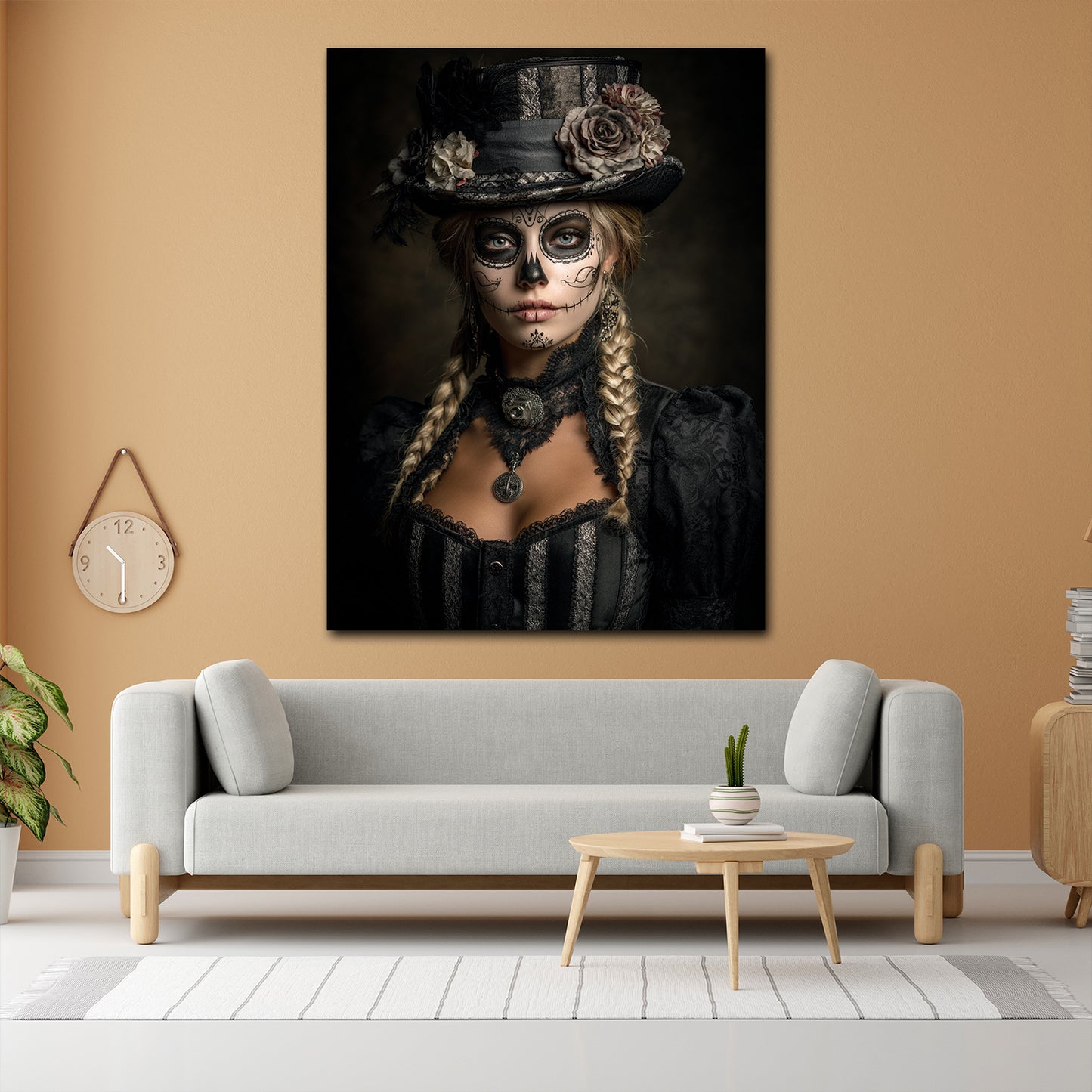 La Catrina donna gotica con cappello floreale quadro
