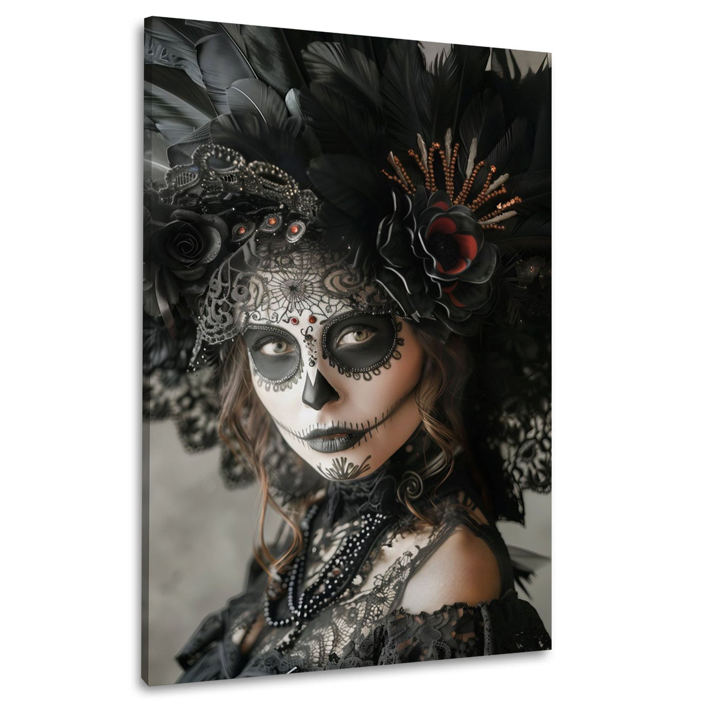 La Catrina ritratto donna con piume stile gotico quadro