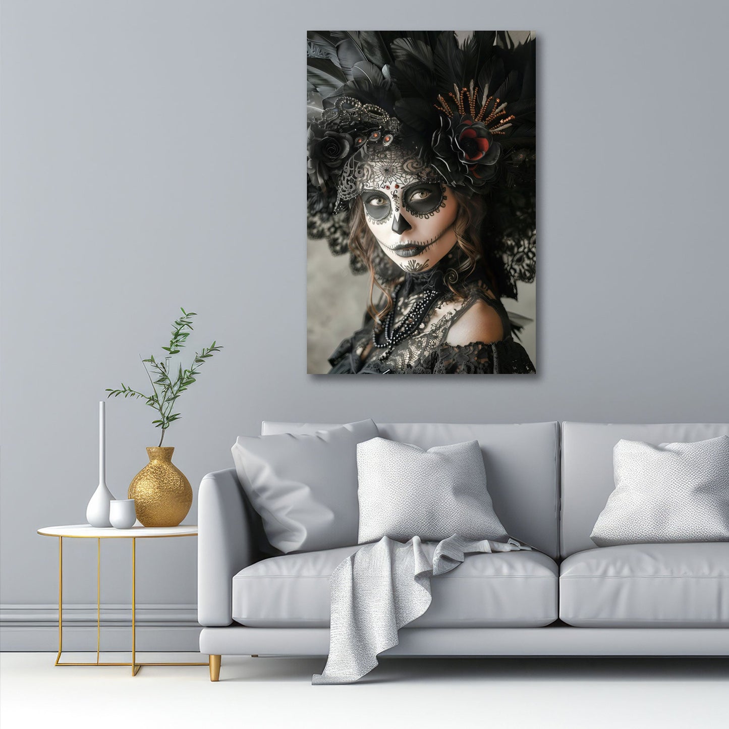 La Catrina ritratto donna con piume stile gotico quadro