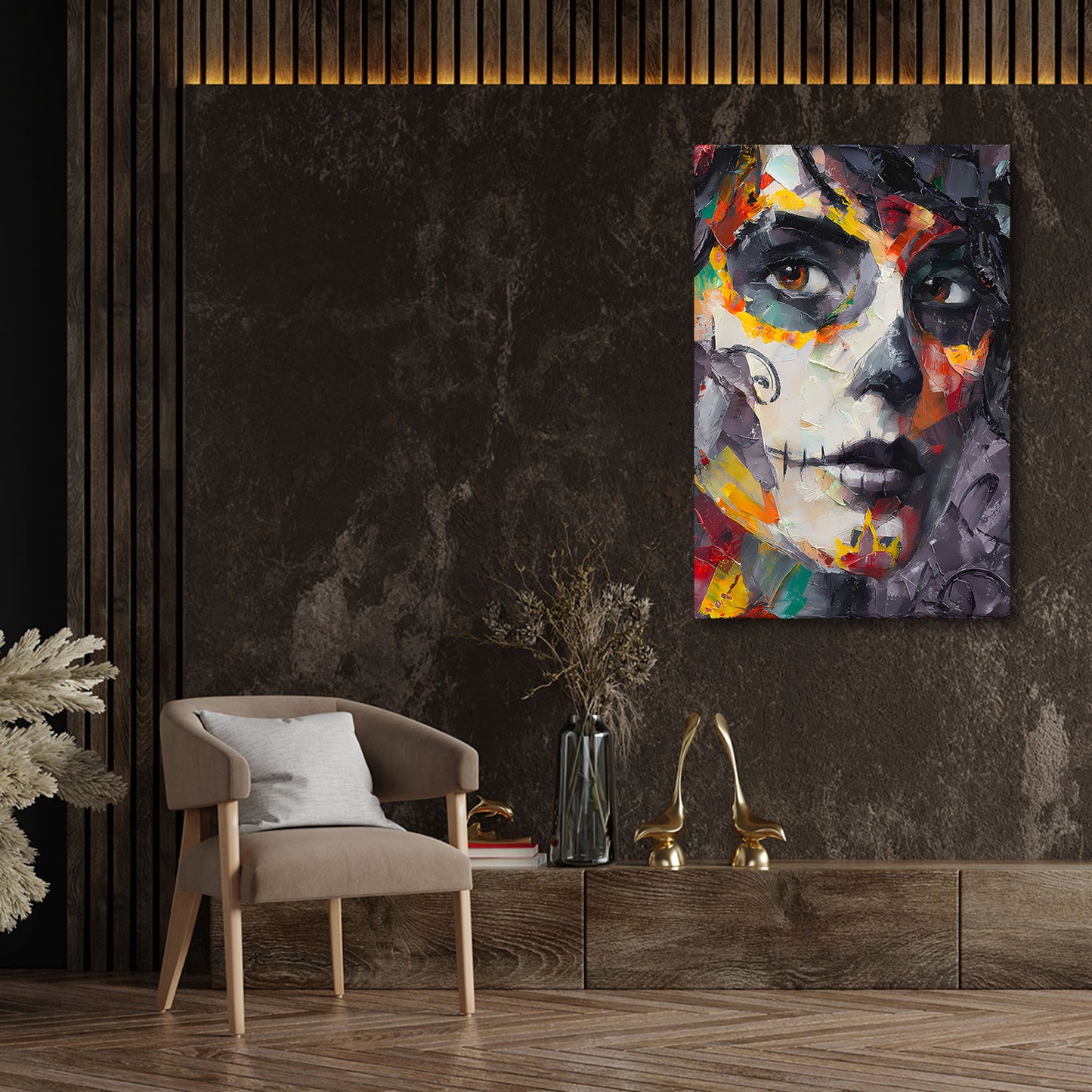 La Catrina ritratto viso colorato pennellate forti quadro