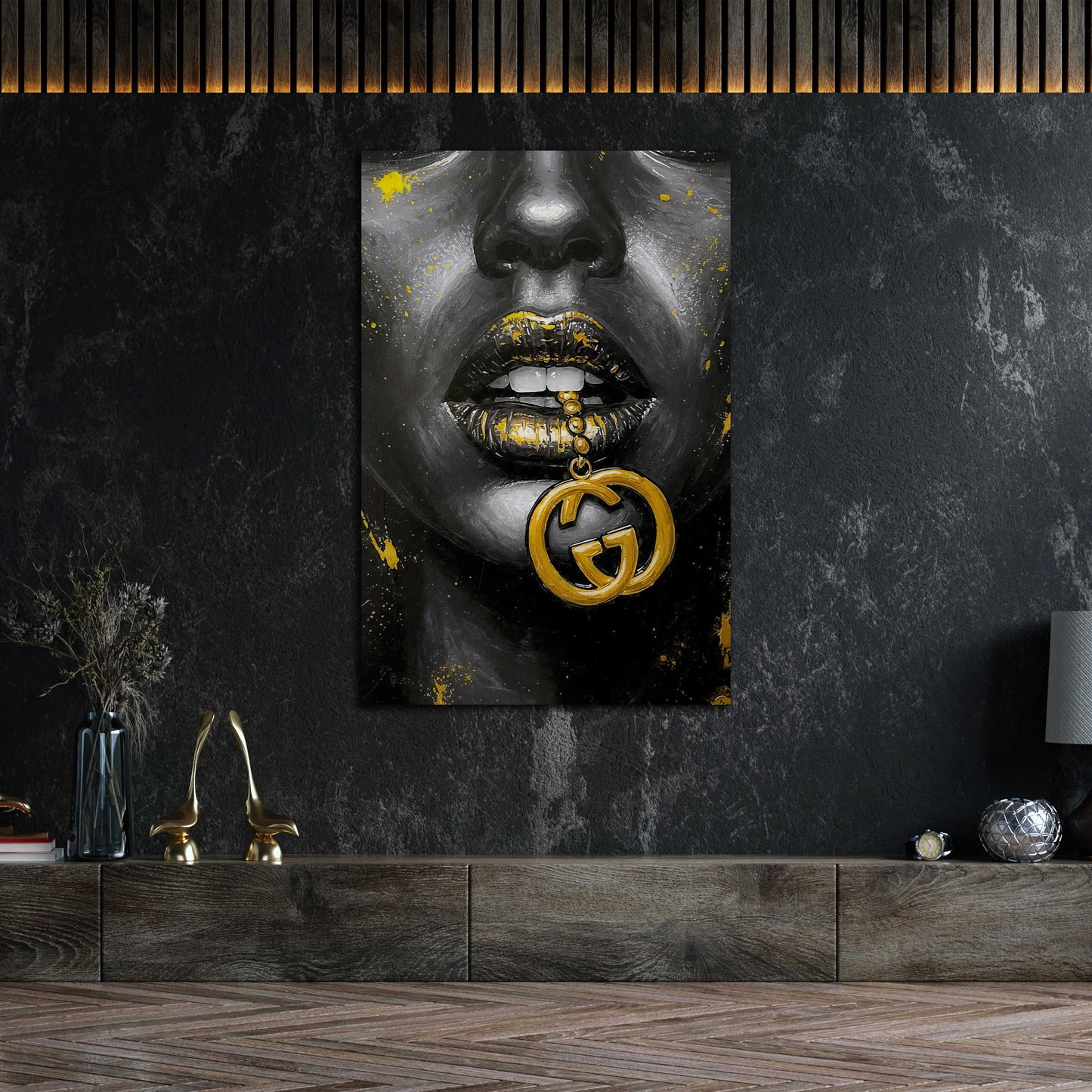 Labbra oro ritratto elegante donna lusso quadro