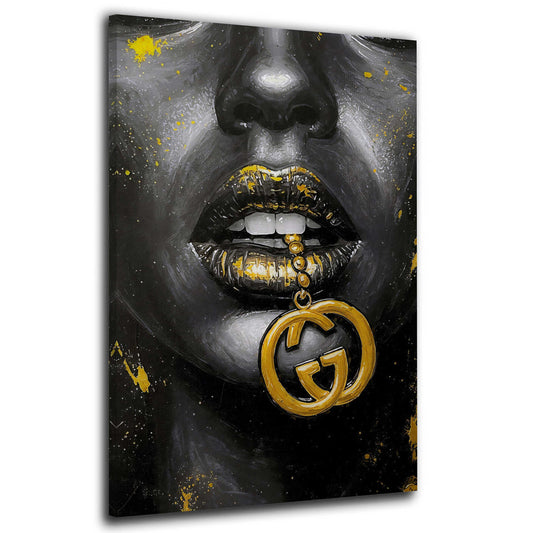 Labbra oro ritratto elegante donna lusso quadro