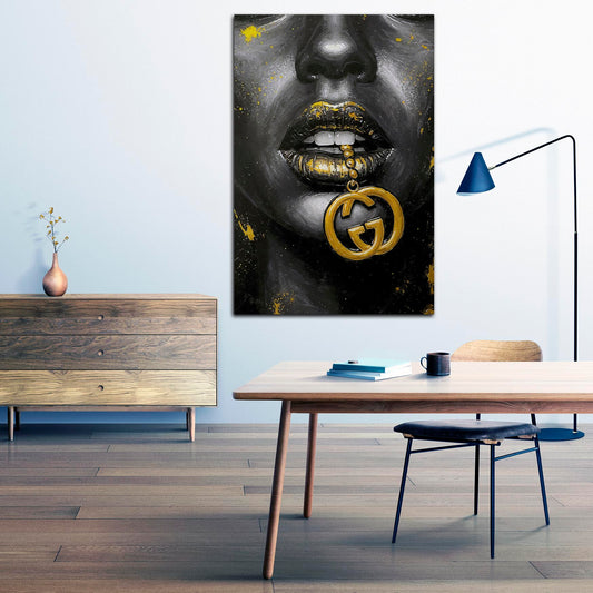 Labbra oro ritratto elegante donna lusso quadro