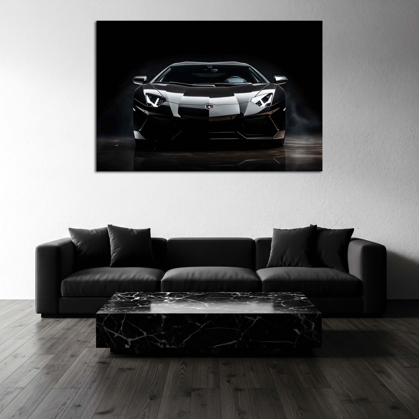 Lamborghini Aventador auto di lusso design frontale nero bianco quadro