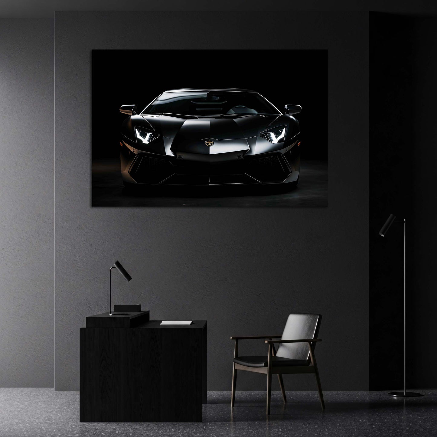 Lamborghini aventador nero supercar vista frontale lusso auto quadro