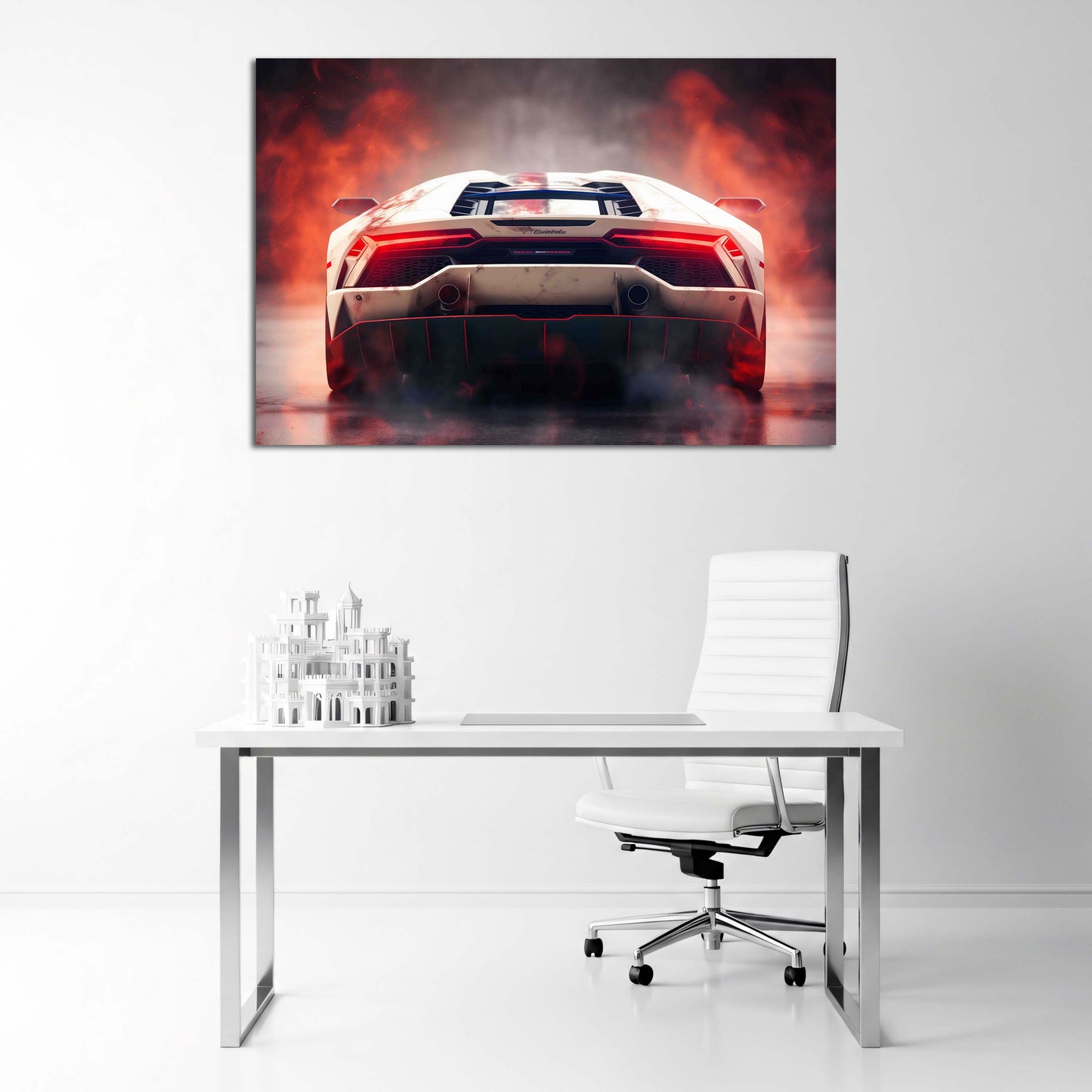 Lamborghini Huracan vista posteriore fiamme fumo supercar quadro