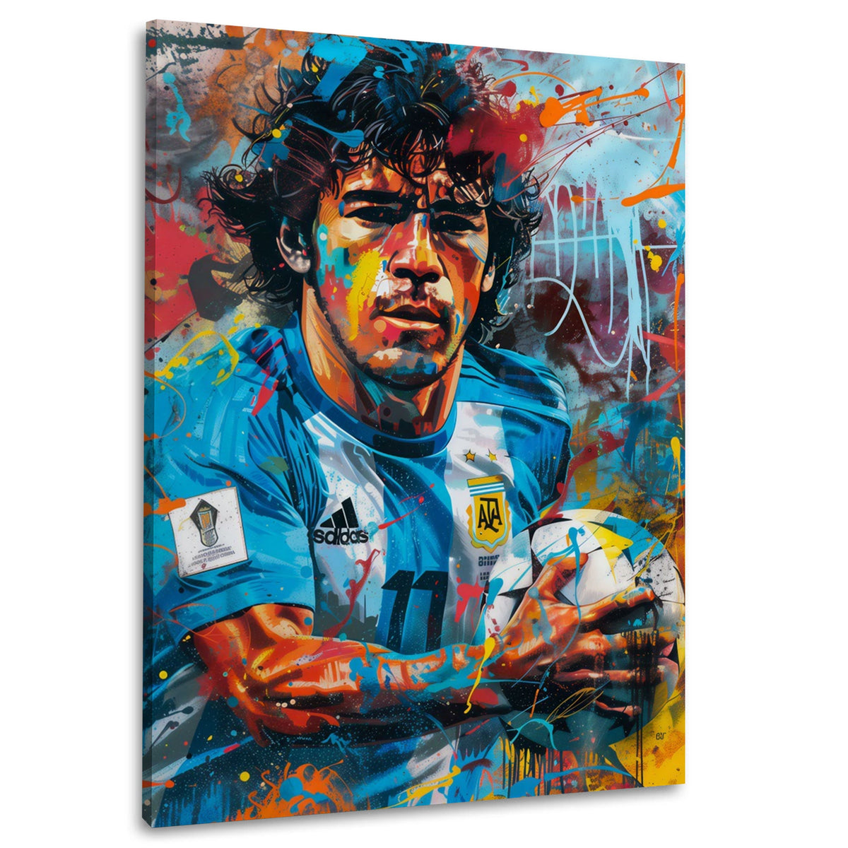 Leggenda del calcio Maradona con pallone in Street Art quadro