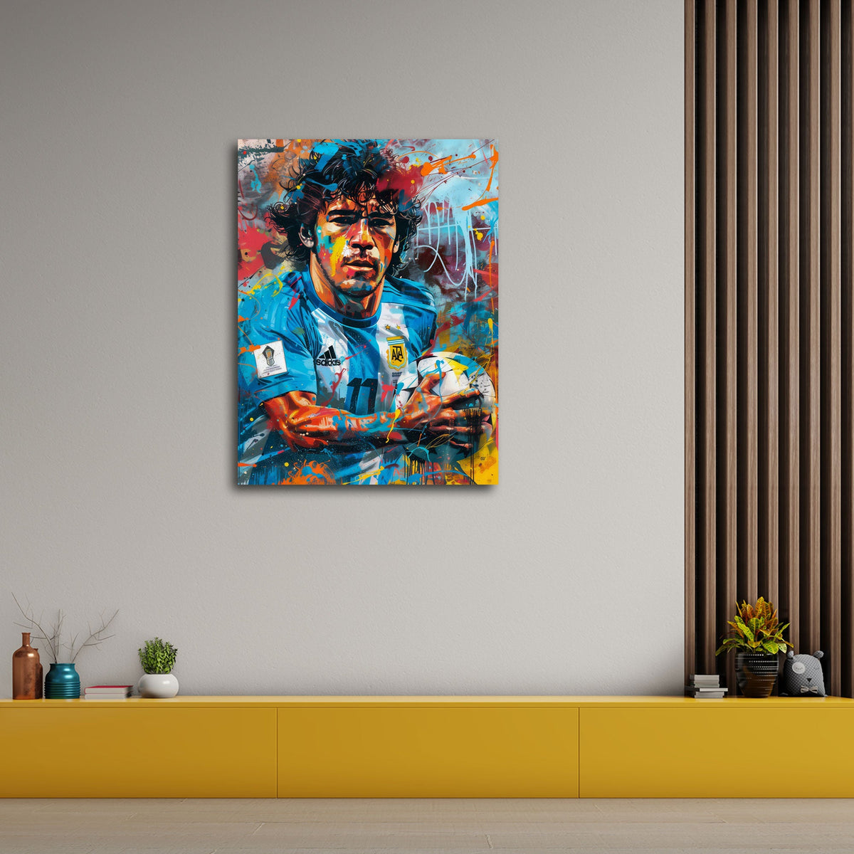 Leggenda del calcio Maradona con pallone in Street Art quadro