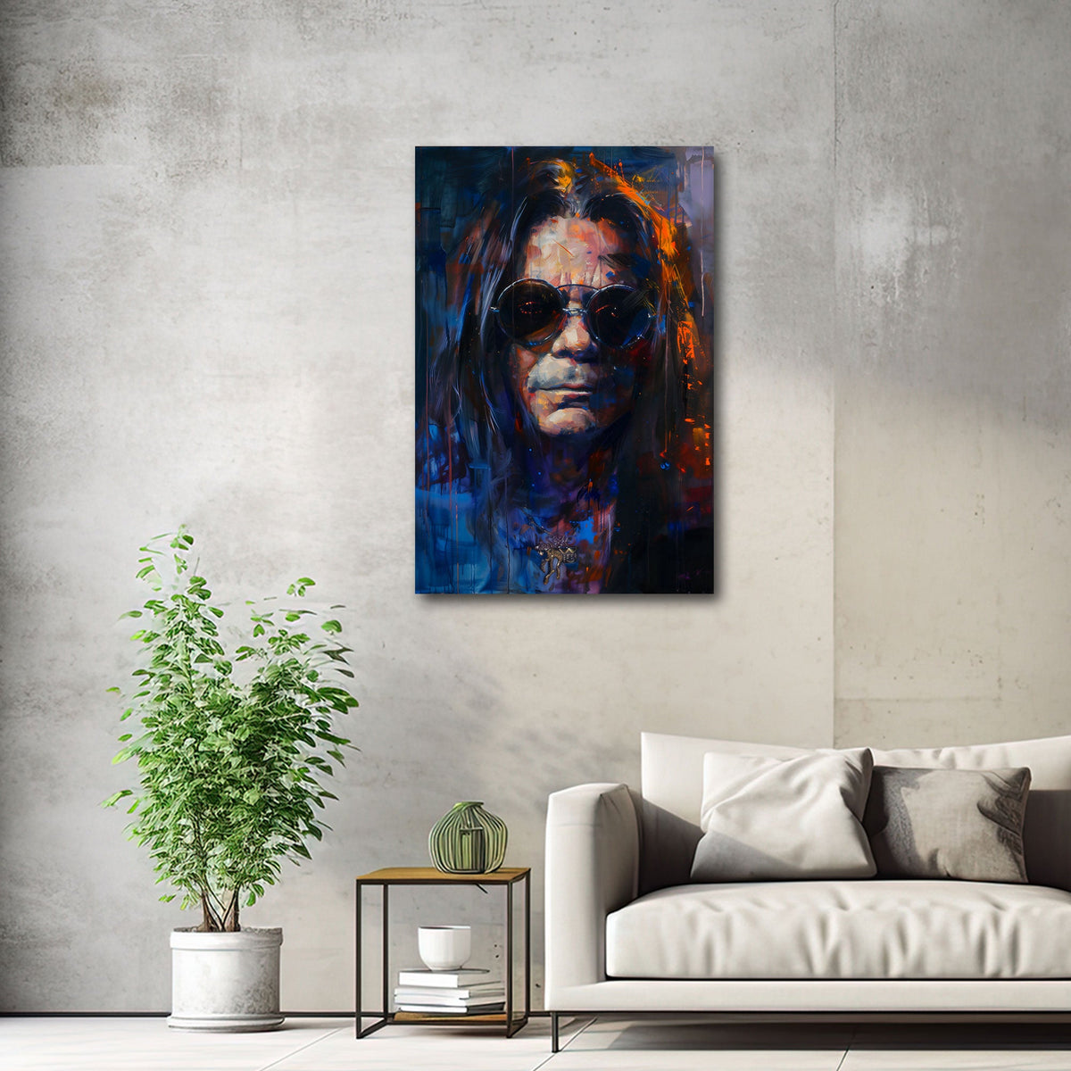 Leggenda del rock Ozzy con capelli lunghi e occhiali quadro