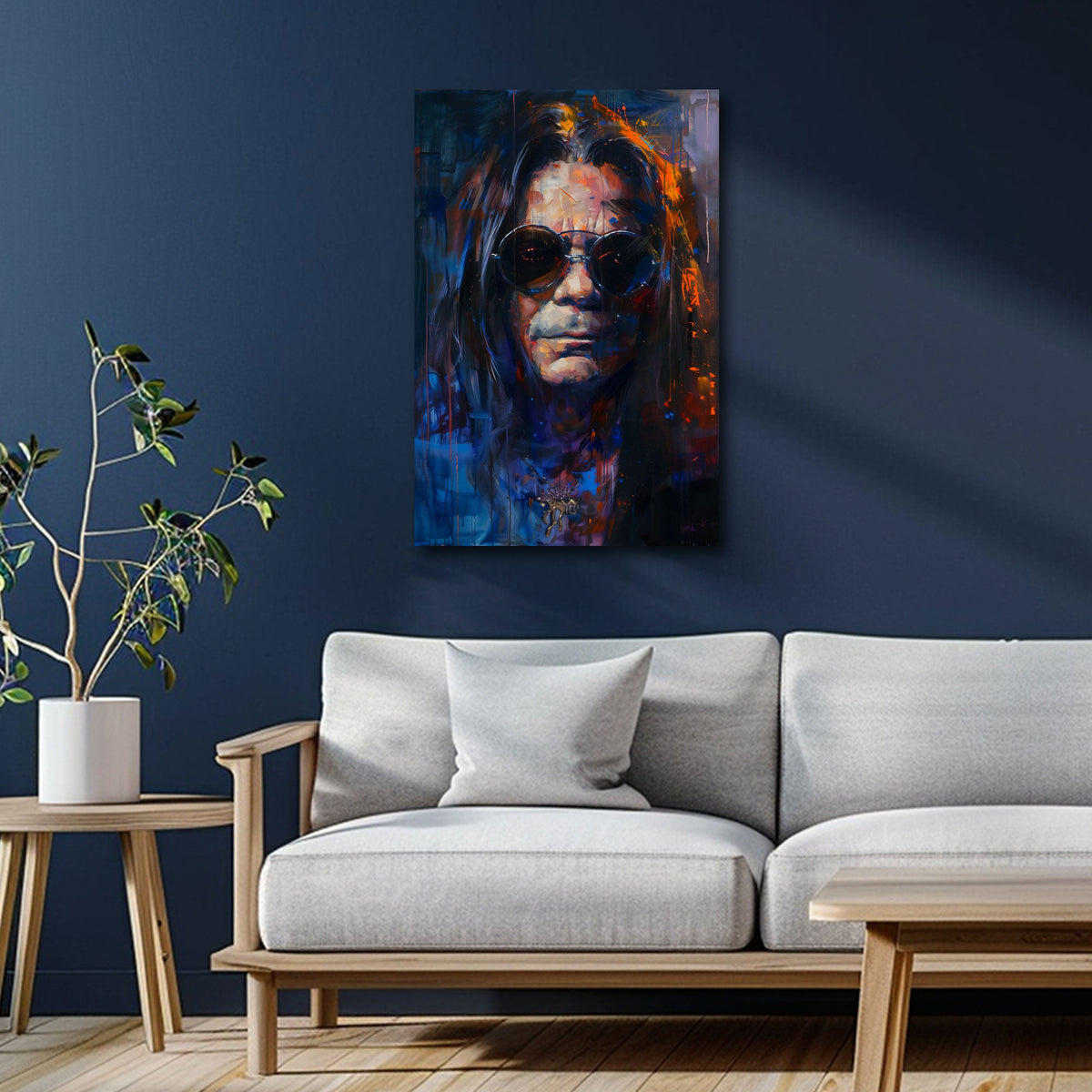 Leggenda del rock Ozzy con capelli lunghi e occhiali quadro