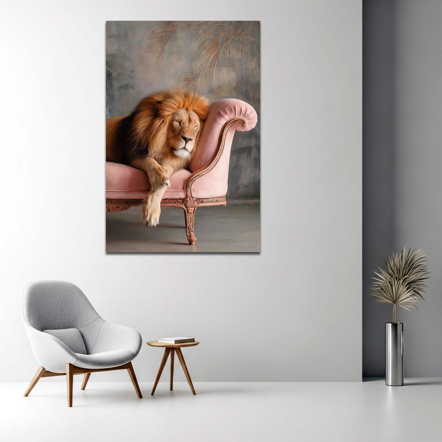 Leone addormentato su un divano un animale elegante in pace quadro