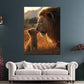 Leone con cucciolo affetto paterno savana africana quadro