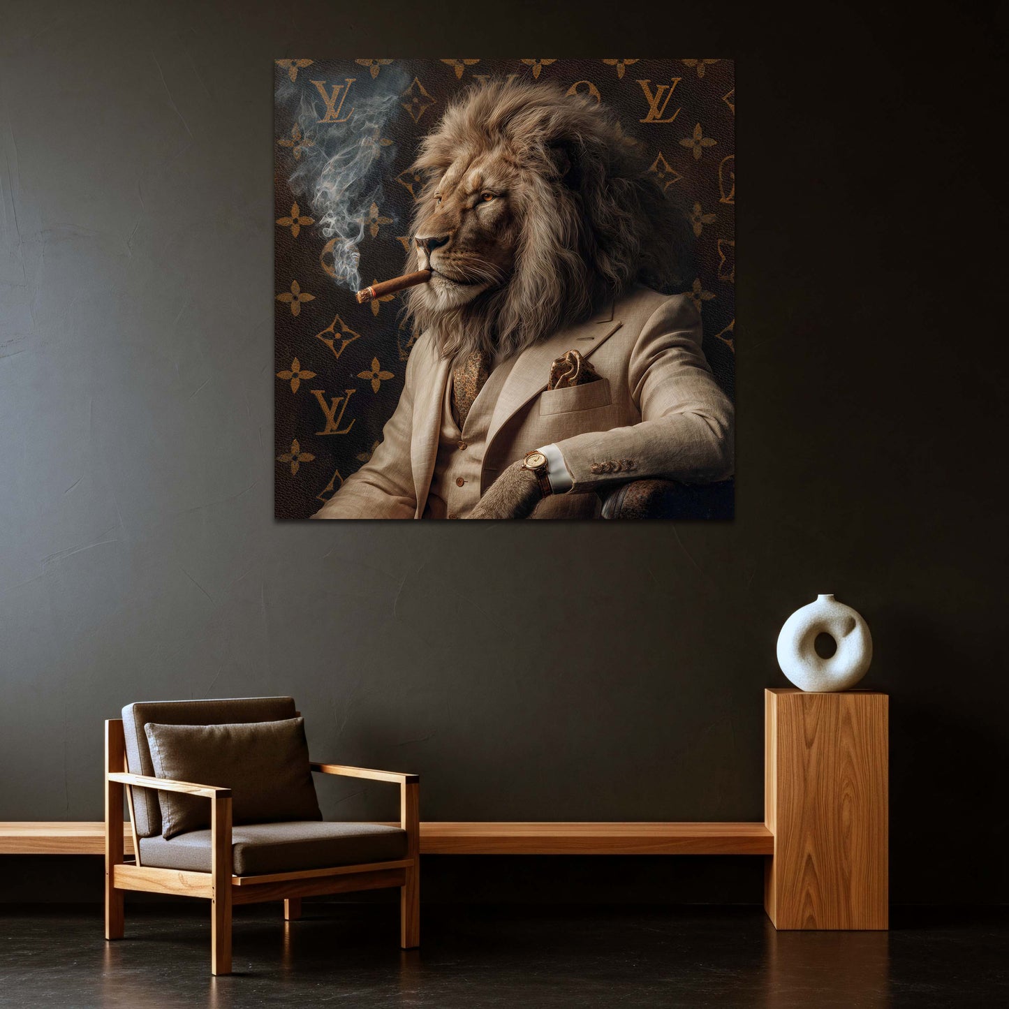 Leone con sigaro abito di lusso ritratto elegante quadro