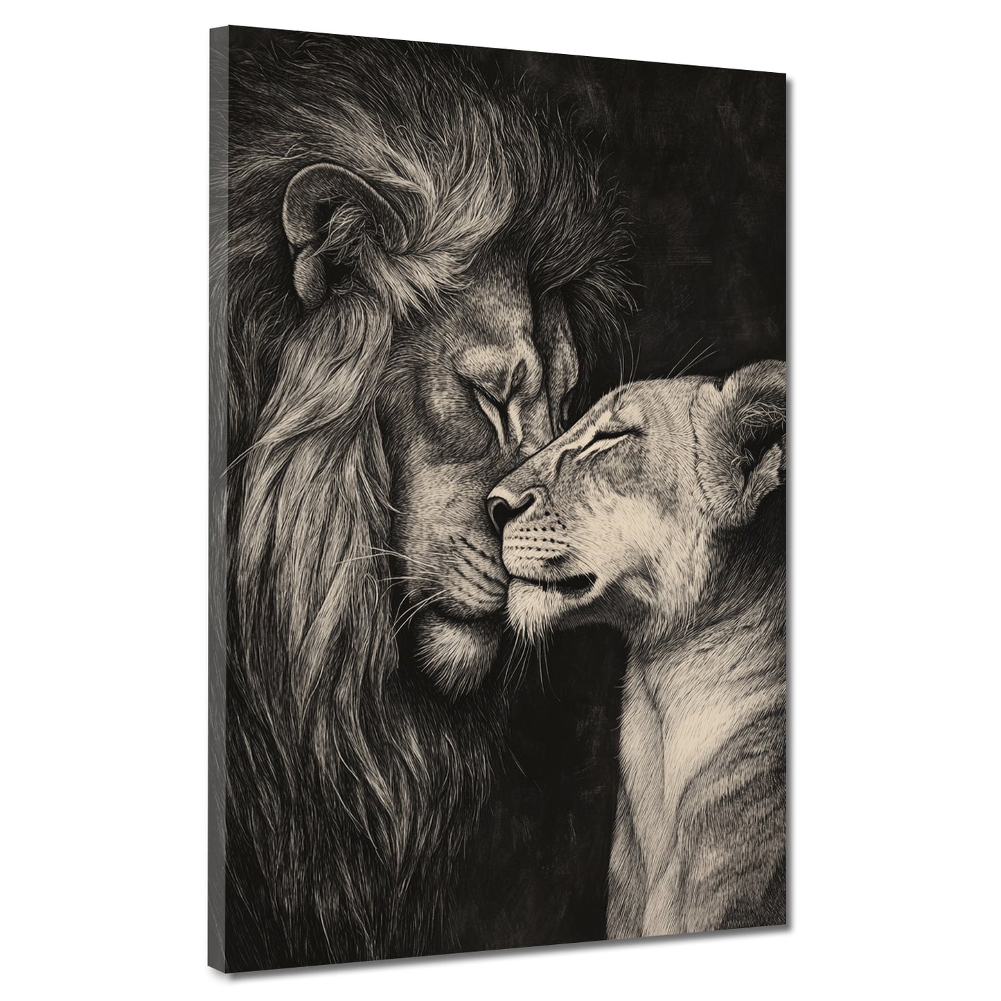 Leone e leonessa arte in bianco e nero coppia quadro