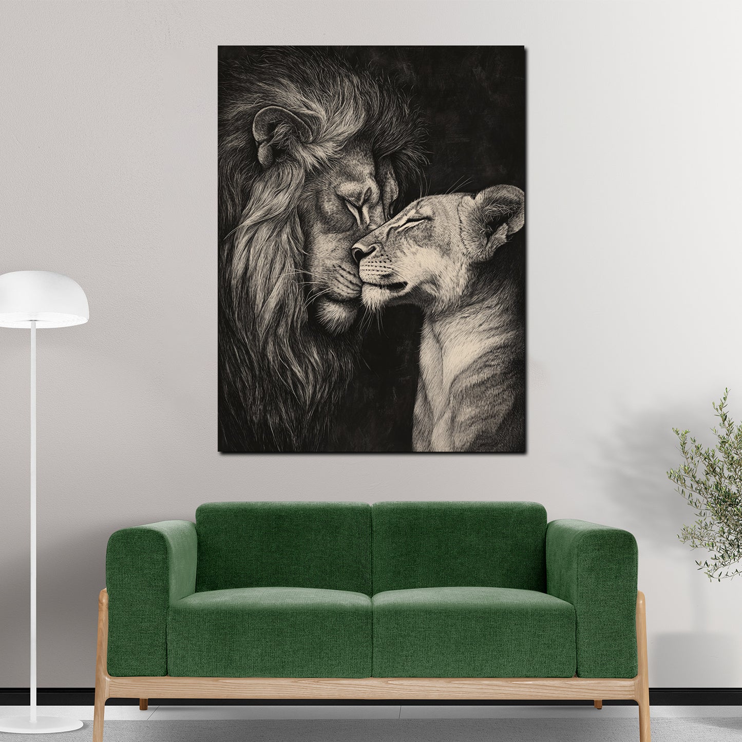Leone e leonessa arte in bianco e nero coppia quadro