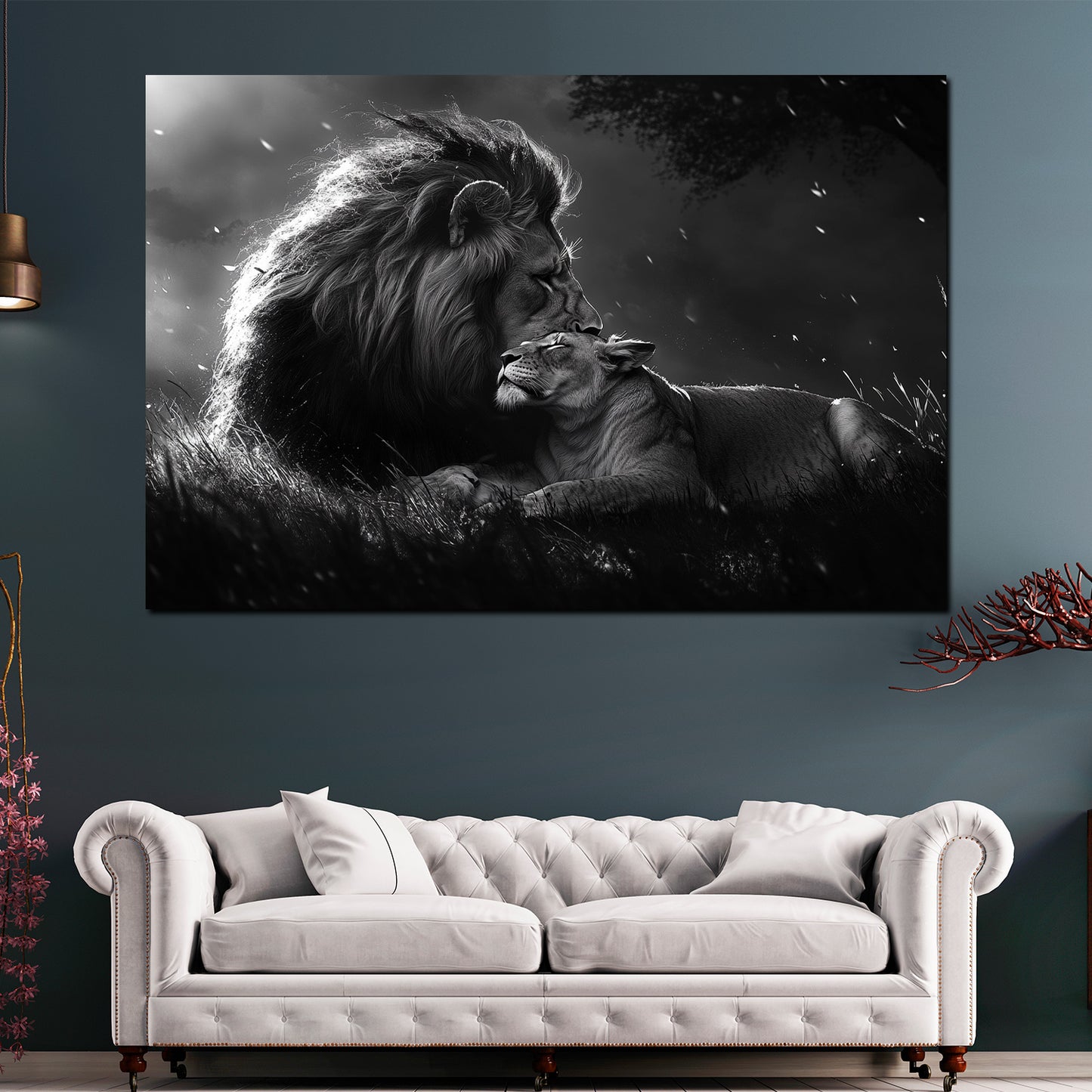 Leone e leonessa arte romantica bianco e nero quadro