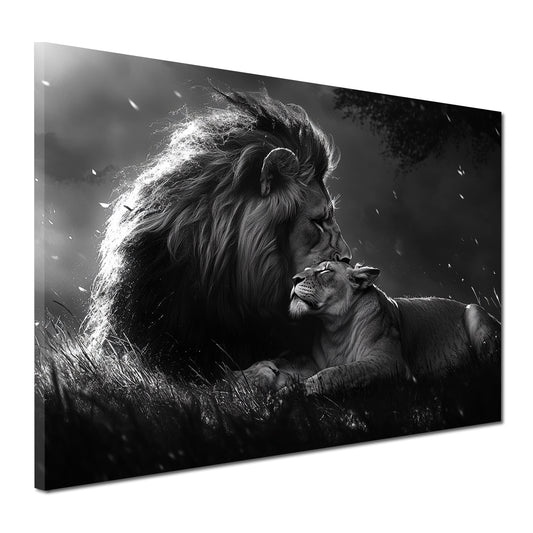 Leone e leonessa arte romantica bianco e nero quadro