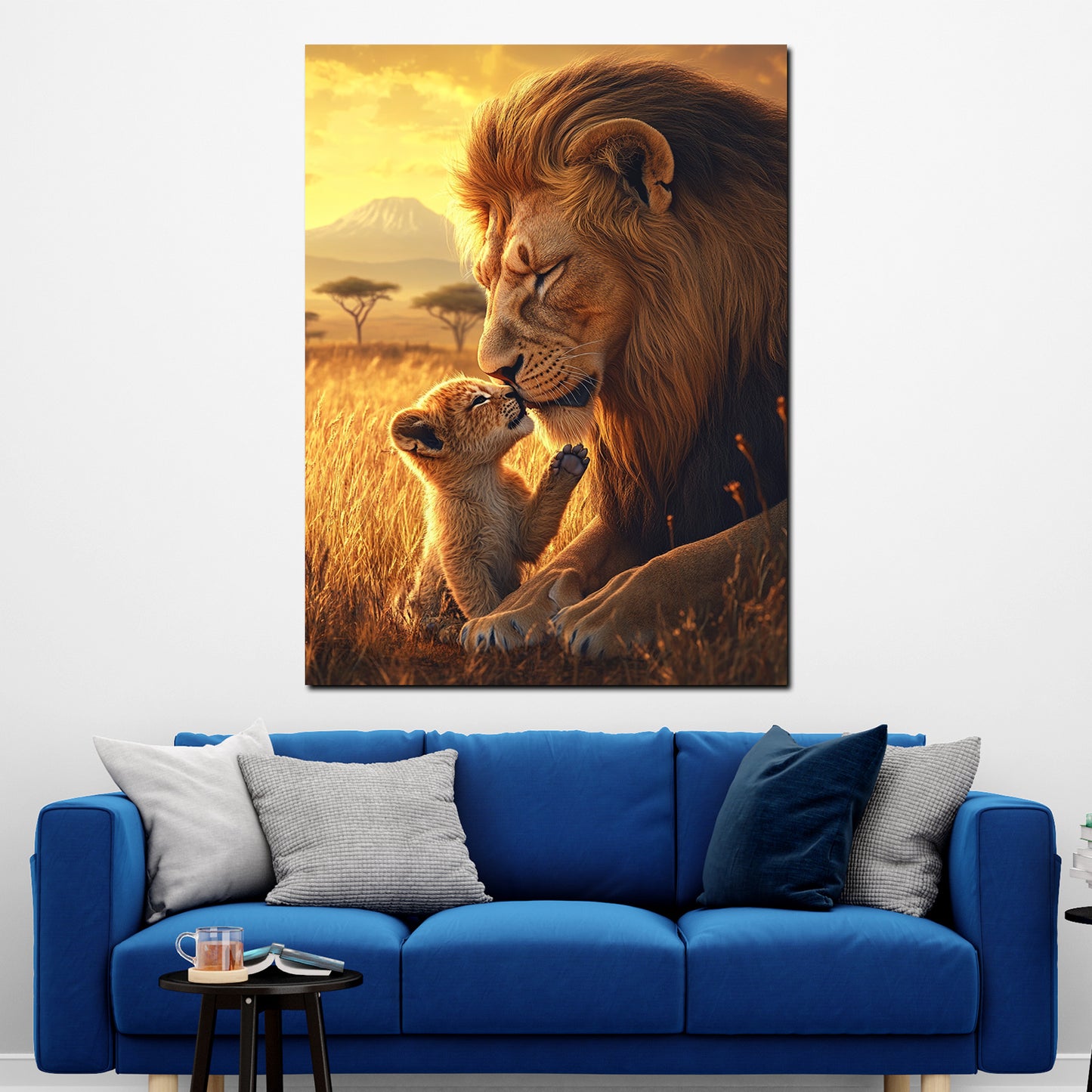 Leone e piccolo amore paterno quadro