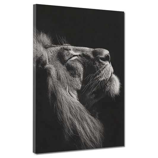 Leone profilo bianco nero forza quadro