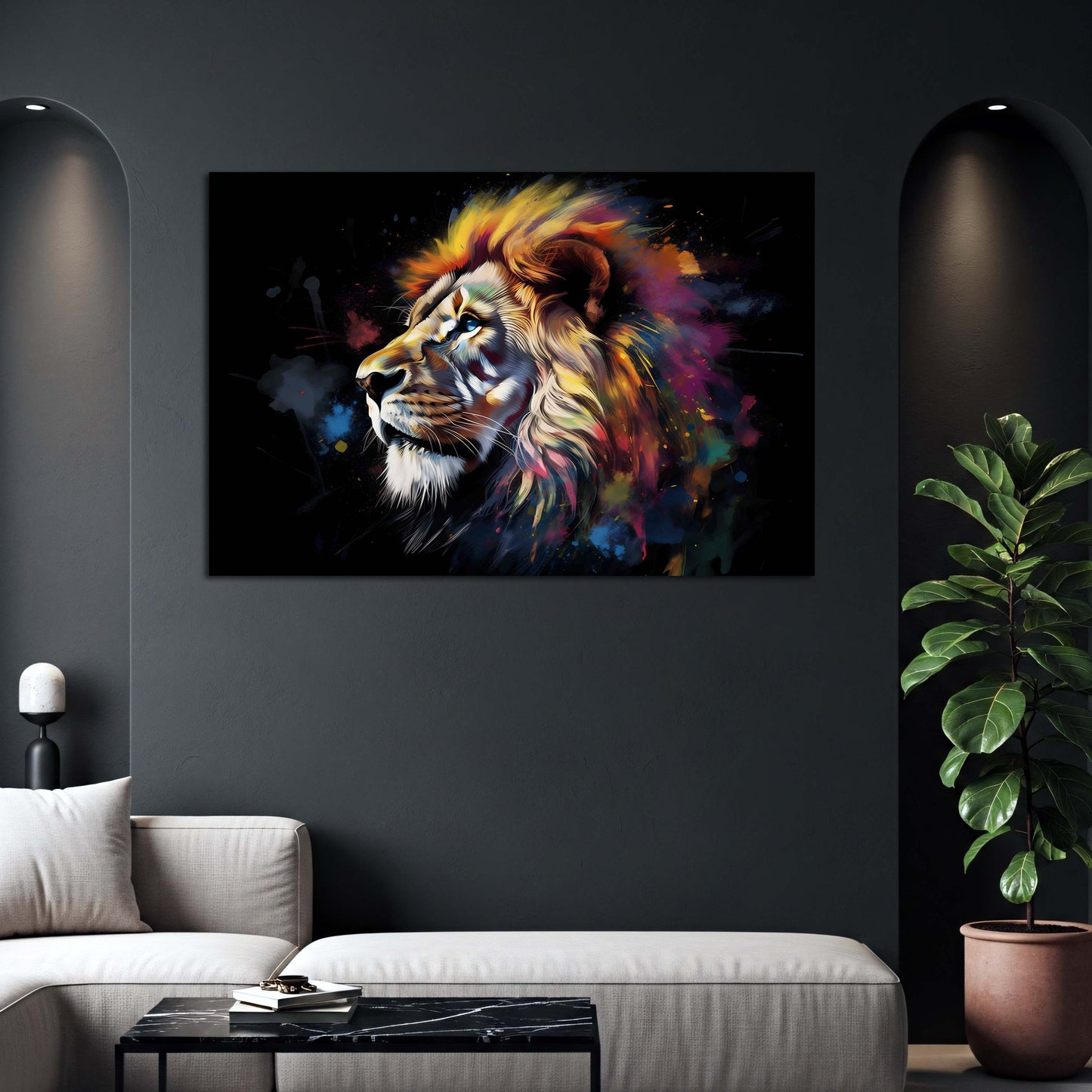 Leone ritratto Pop Art colorato sfondo nero quadro