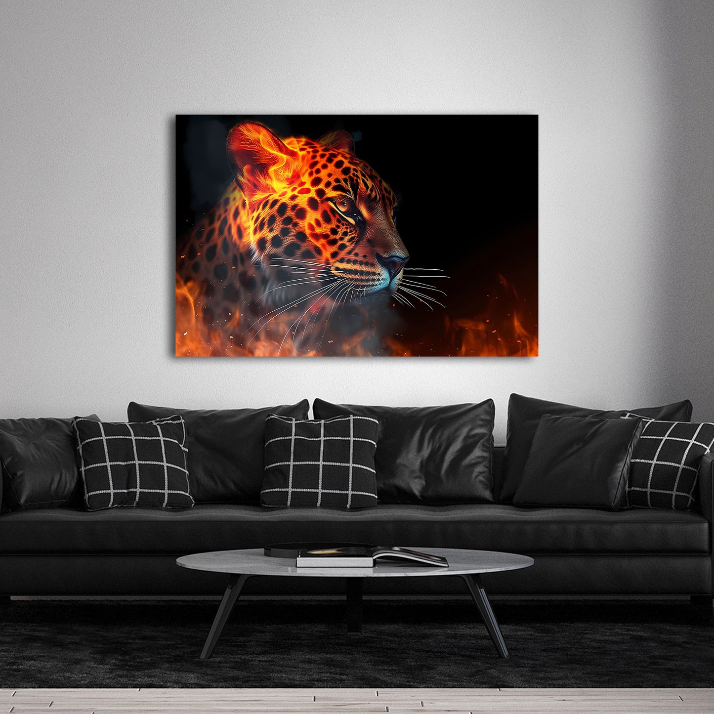 Leopardo fuoco ritratto arte animale quadro