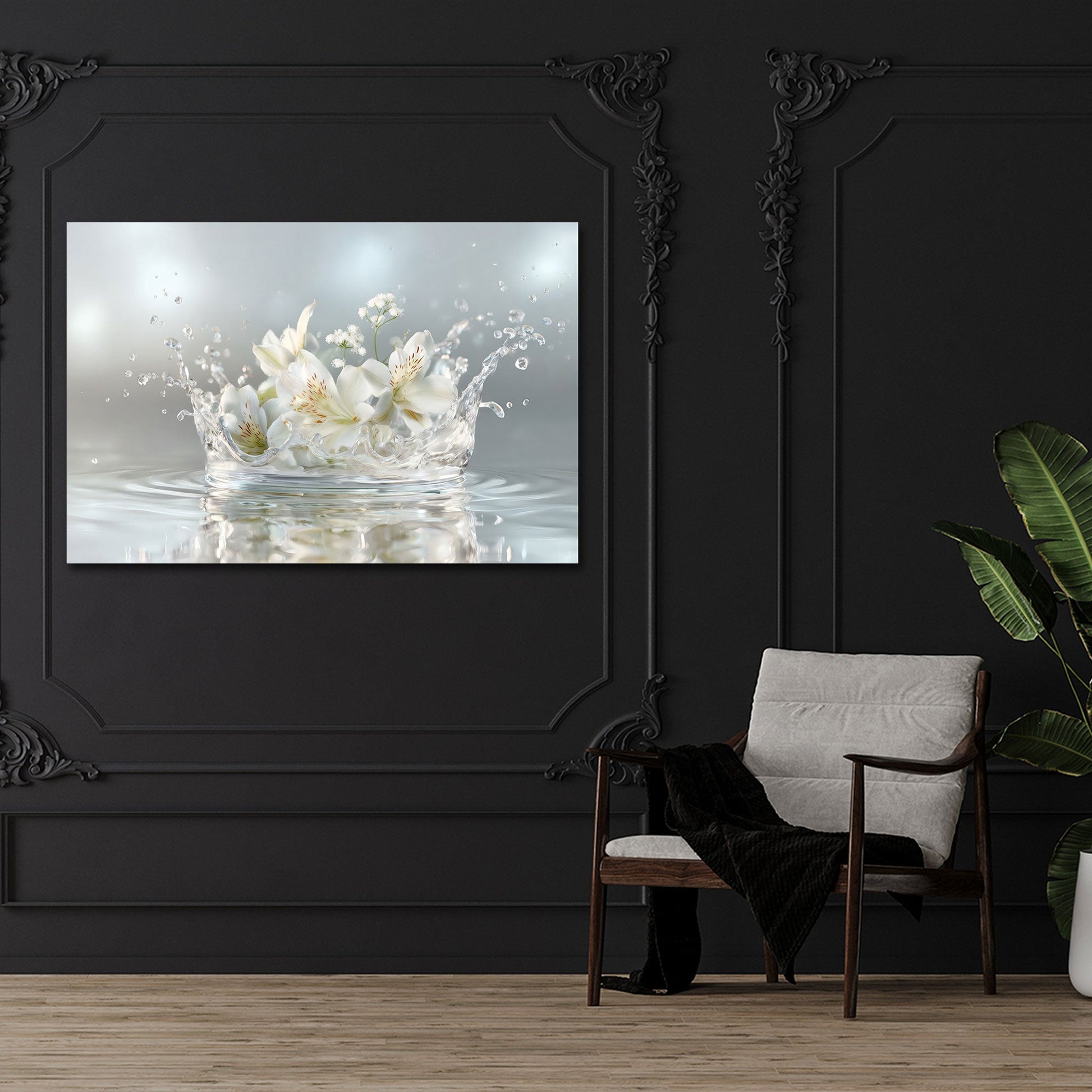 Gigli nell'acqua con eleganti spruzzi quadro