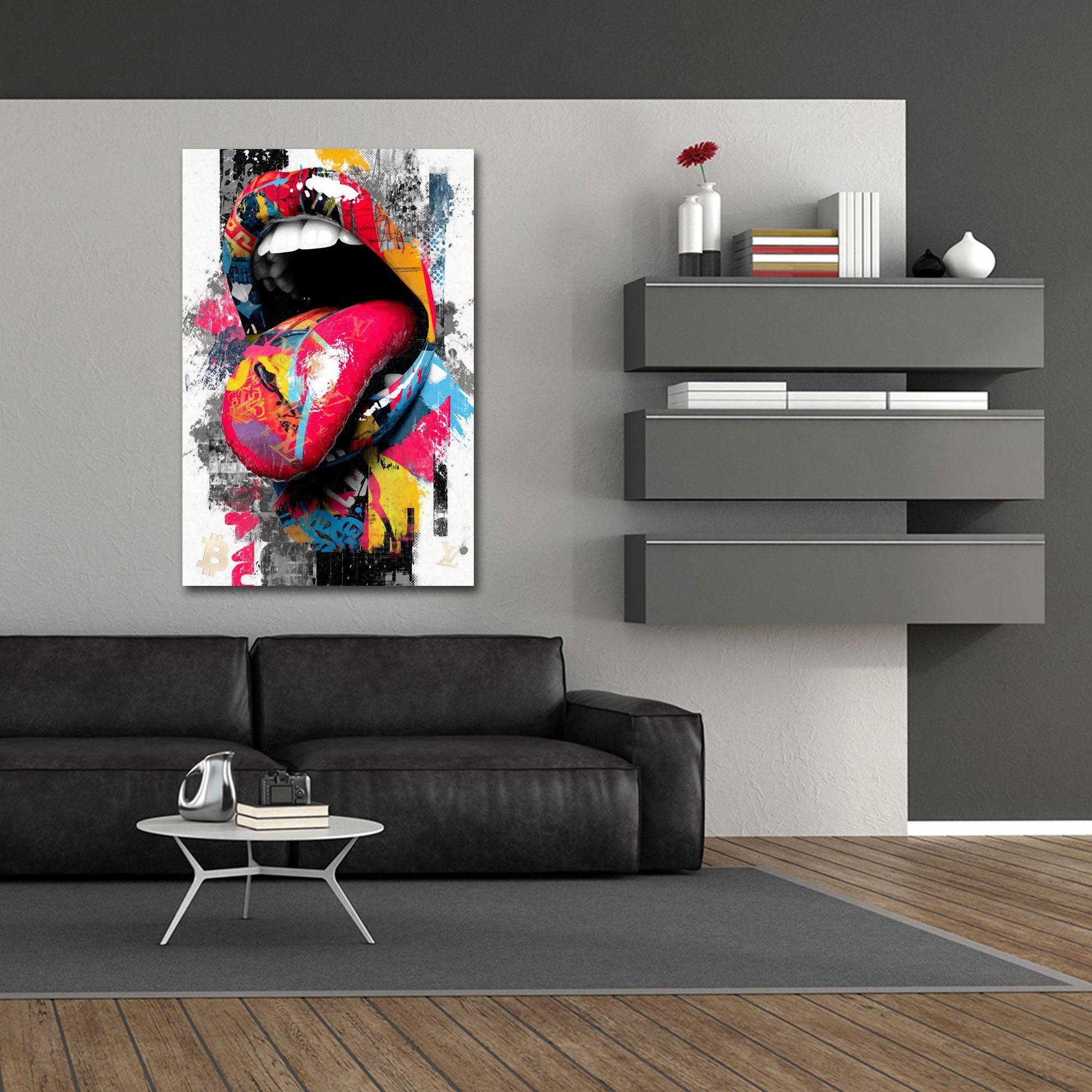 Labbra e lingua con design di lusso nella Pop Art quadro