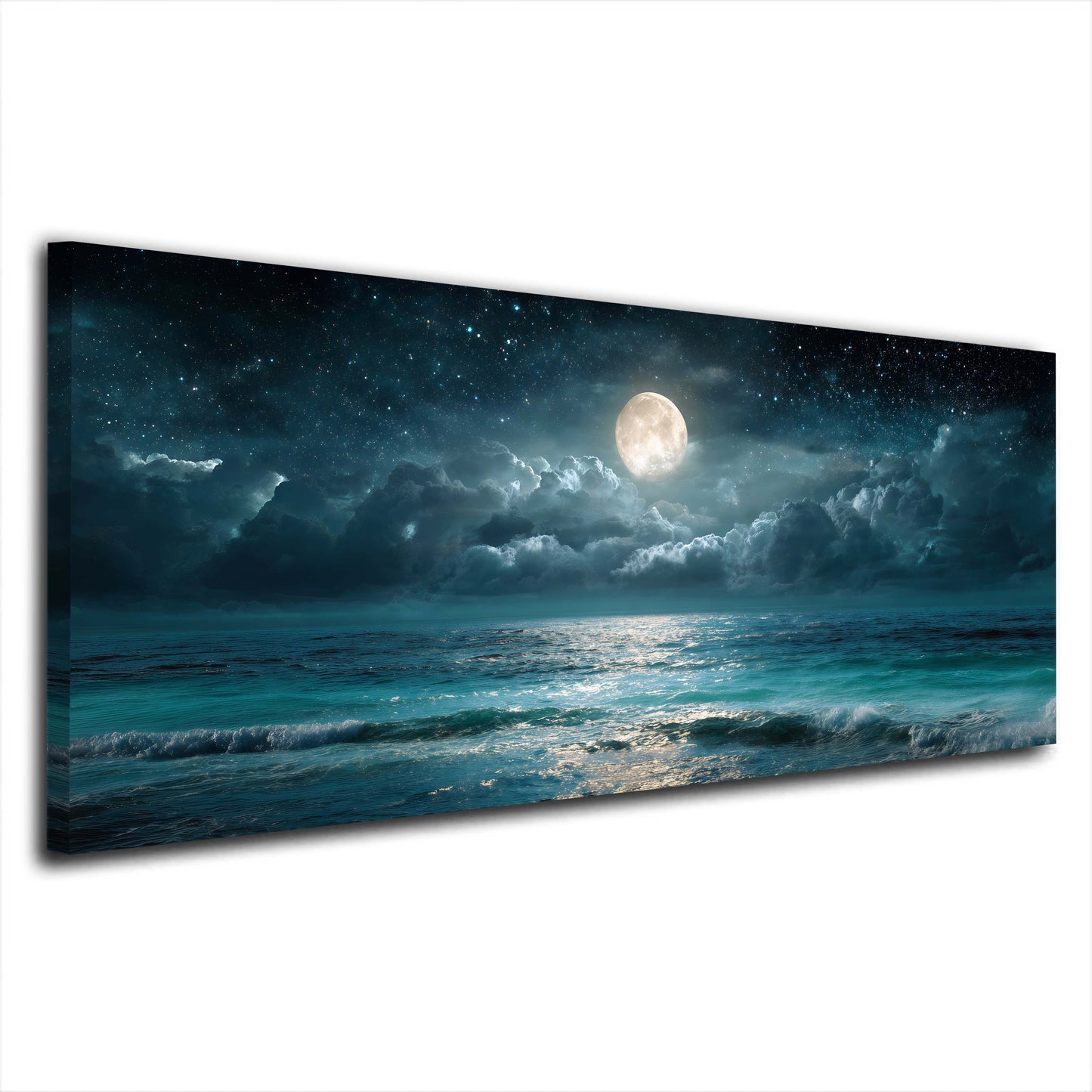 Luna piena e cielo stellato sul mare turchese panorama quadro